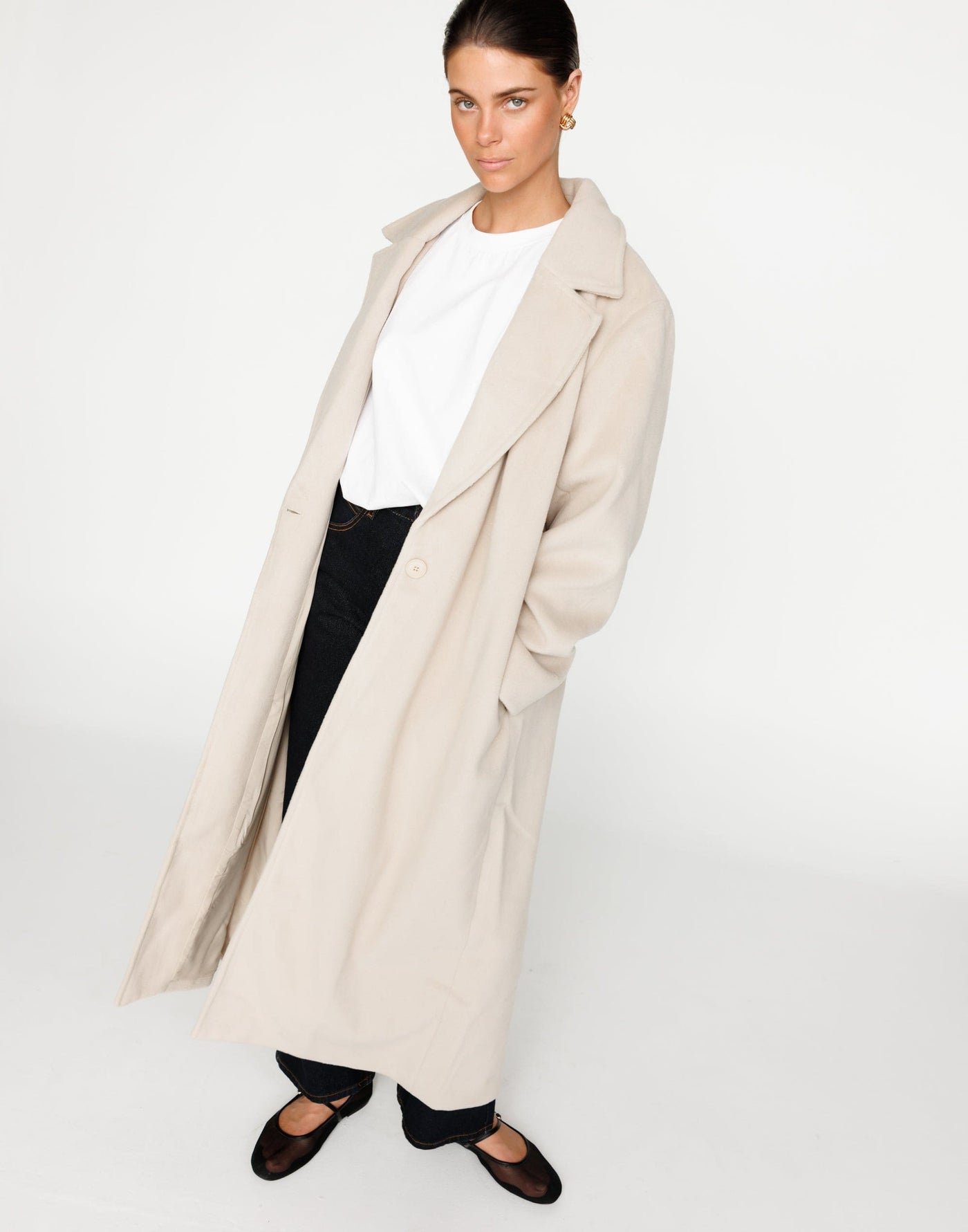 Abbey Trench Coat (Latte) | CHARCOAL Exclusive - Long Textured Trench Coat - Women's Outerwear - Charcoal Clothing