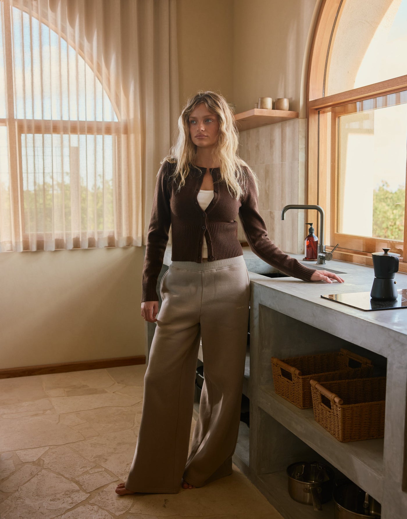 Deidra Top (Chocolate) | CHARCOAL EXCLUSIVE | Button closure ribbed detailing knit cardigan - Women's Top - Charcoal Clothing