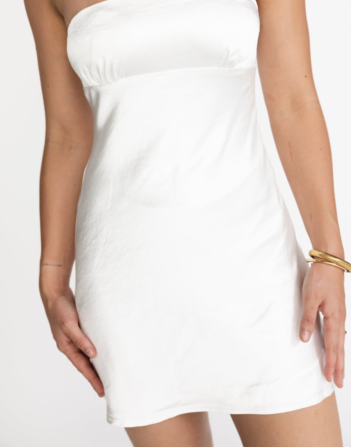 Loren Mini Dress (White) | CHARCOAL Exclusive - Satin Strapless Mini - Women's Dress - Charcoal Clothing