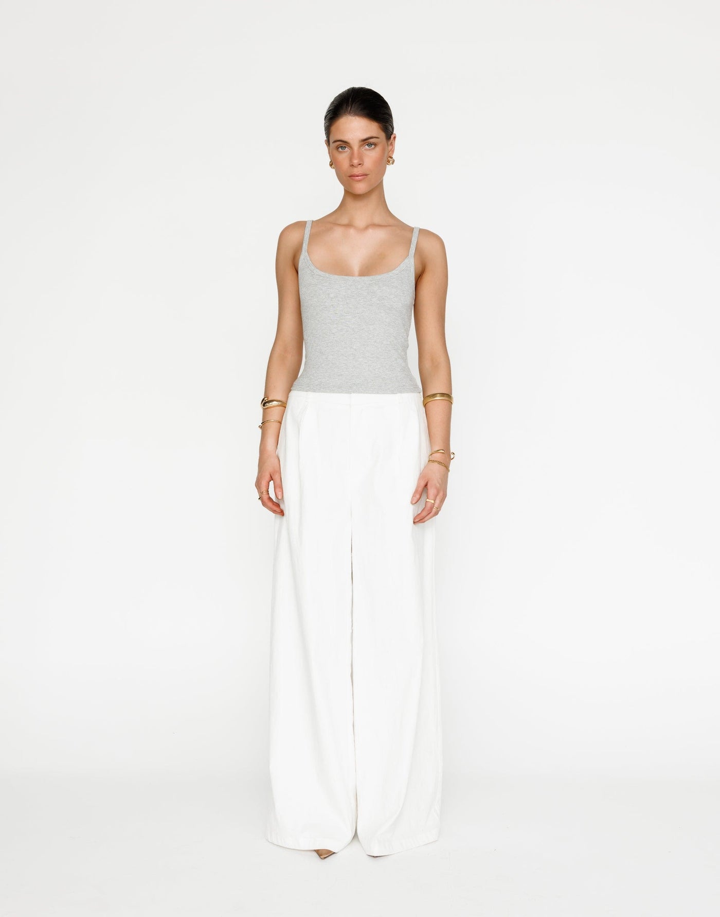 Malina Cami Top (Grey Marle) | CHARCOAL Exclusive - Ribbed Lined Basic Scoop Neck Tank Top - Women's Top - Charcoal Clothing