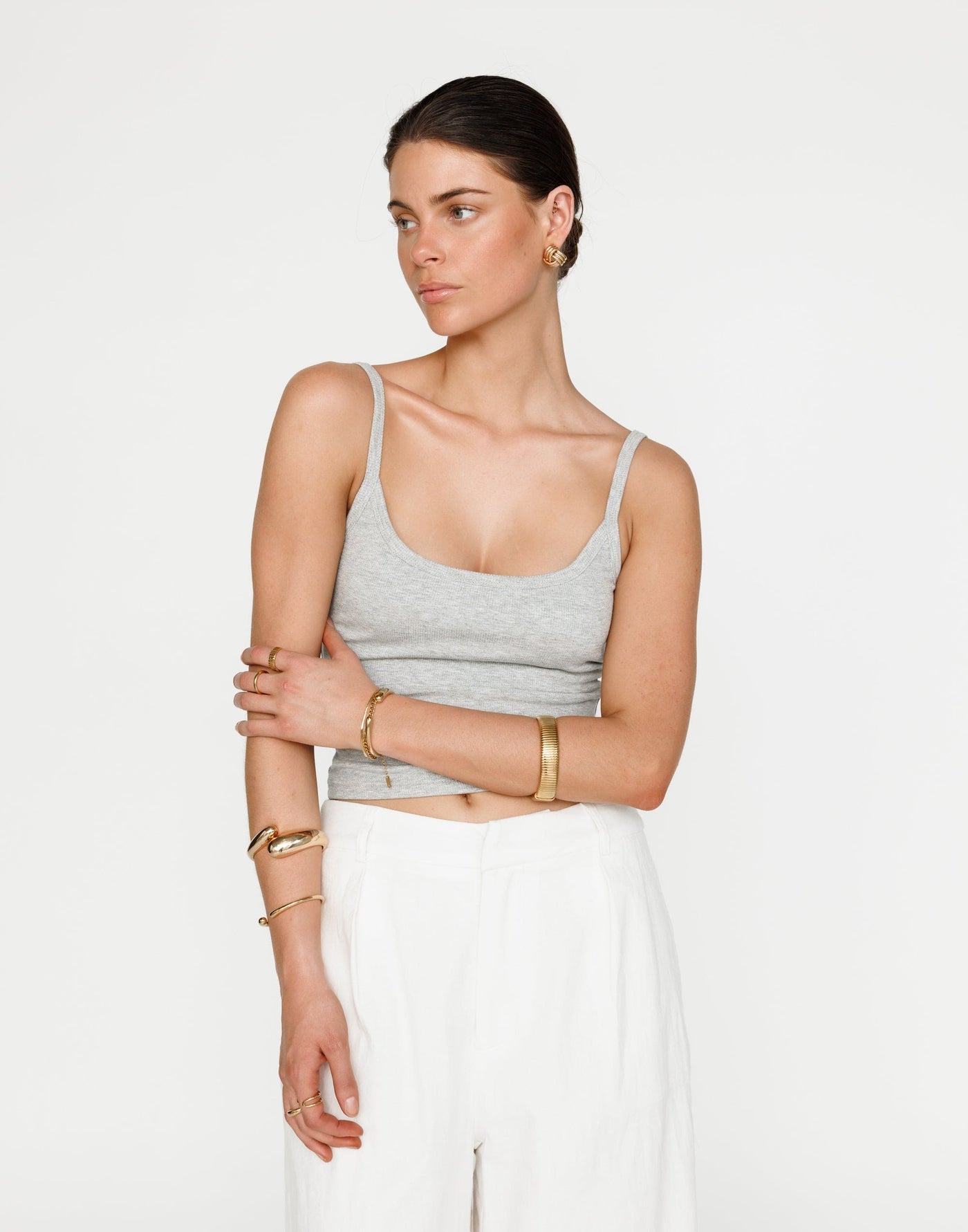 Malina Cami Top (Grey Marle) | CHARCOAL Exclusive - Ribbed Lined Basic Scoop Neck Tank Top - Women's Top - Charcoal Clothing
