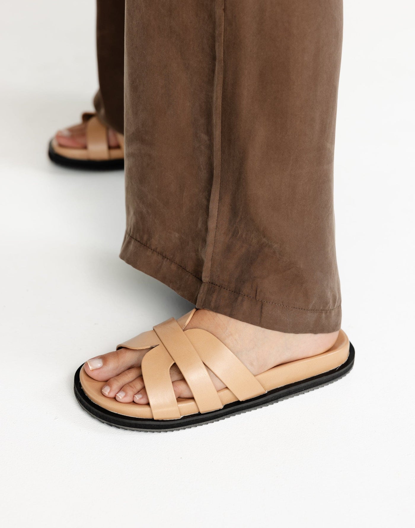 Tamy Slides (Desert) - By Billini - Flat Sole Contrast Detail Slides - Women's Shoes - Charcoal Clothing