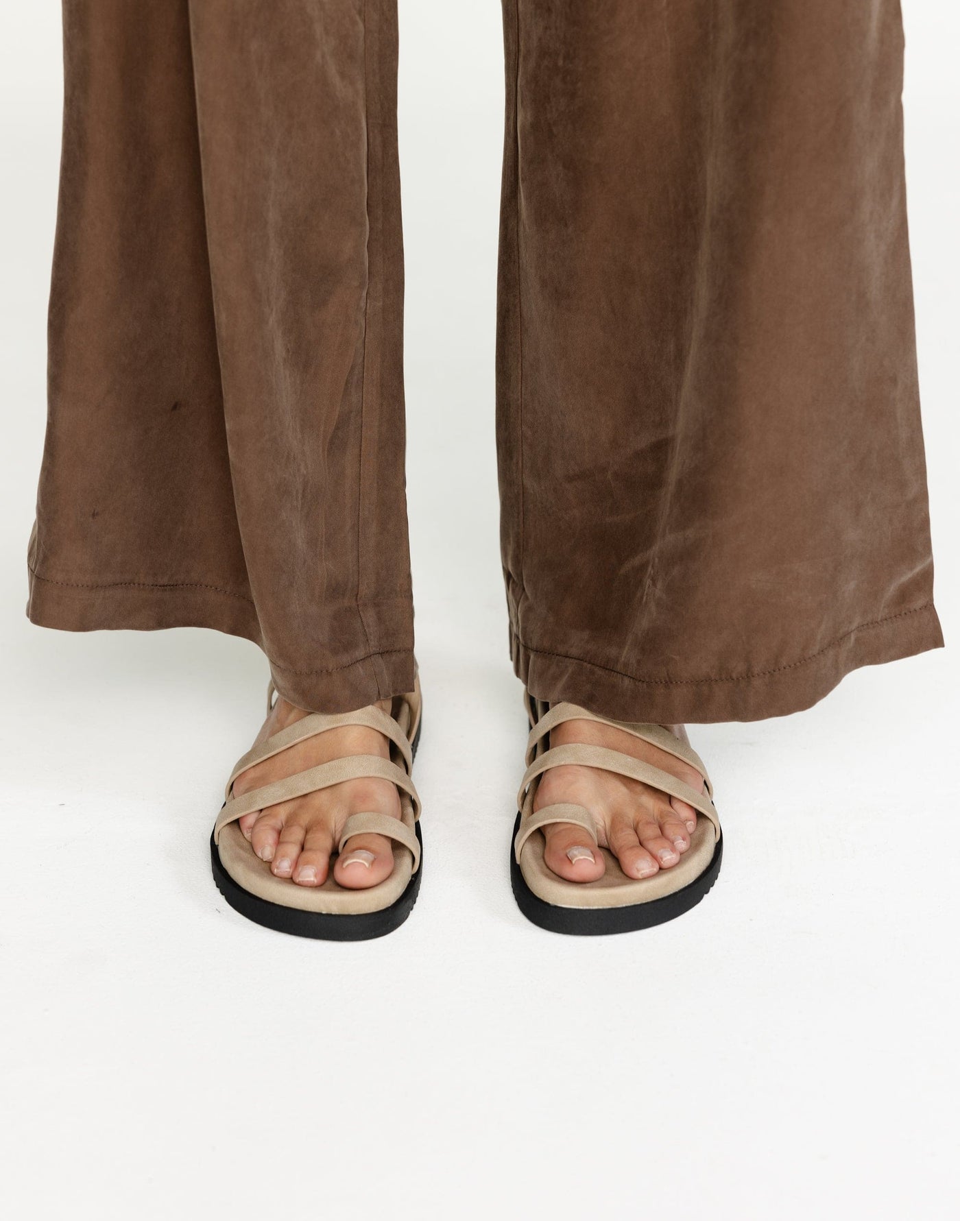 Astrid Sandals (Taupe Nubuck) - By Billini - Strappy Ankle Strap Slides - Women's Shoes - Charcoal Clothing