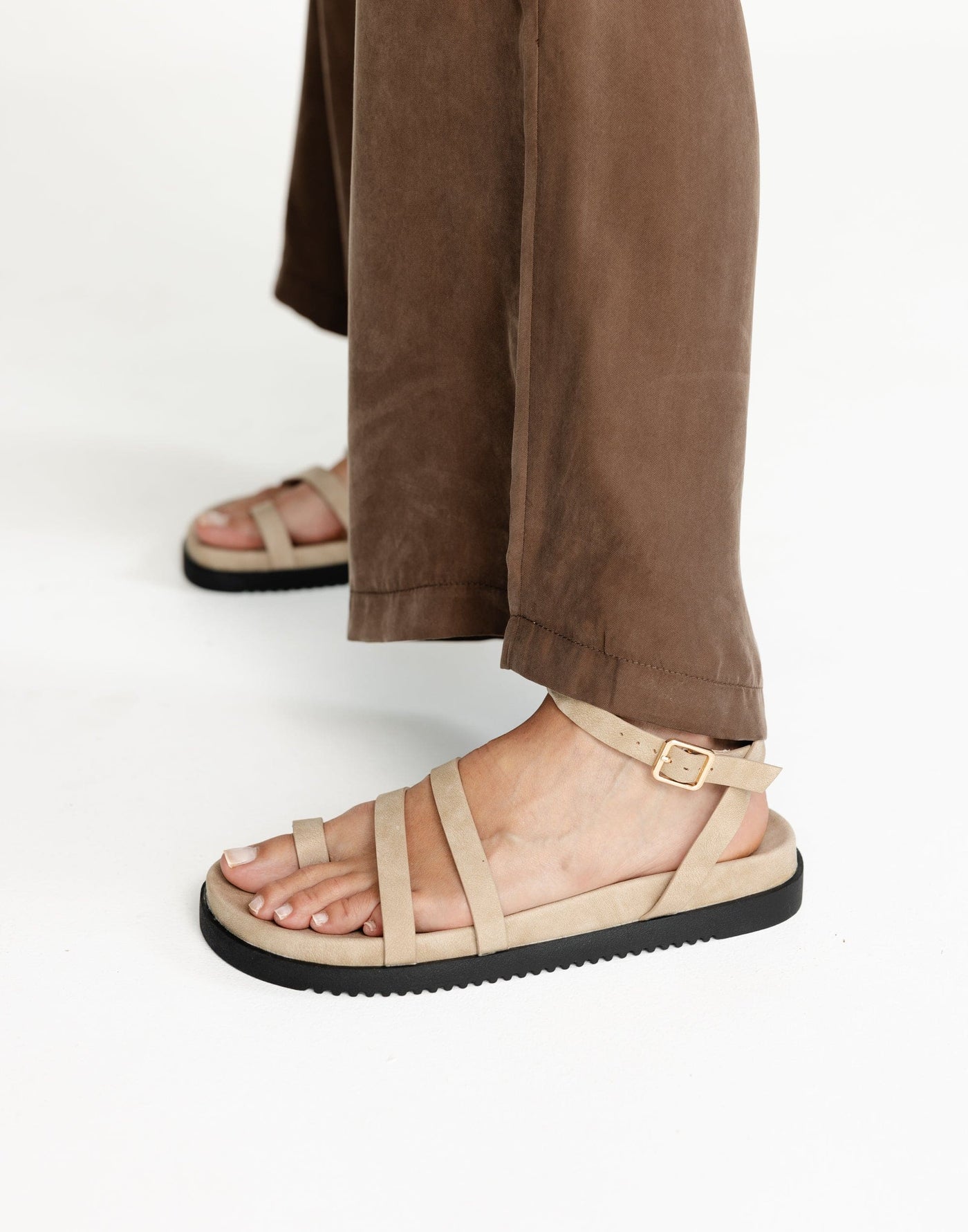 Astrid Sandals (Taupe Nubuck) - By Billini - Strappy Ankle Strap Slides - Women's Shoes - Charcoal Clothing