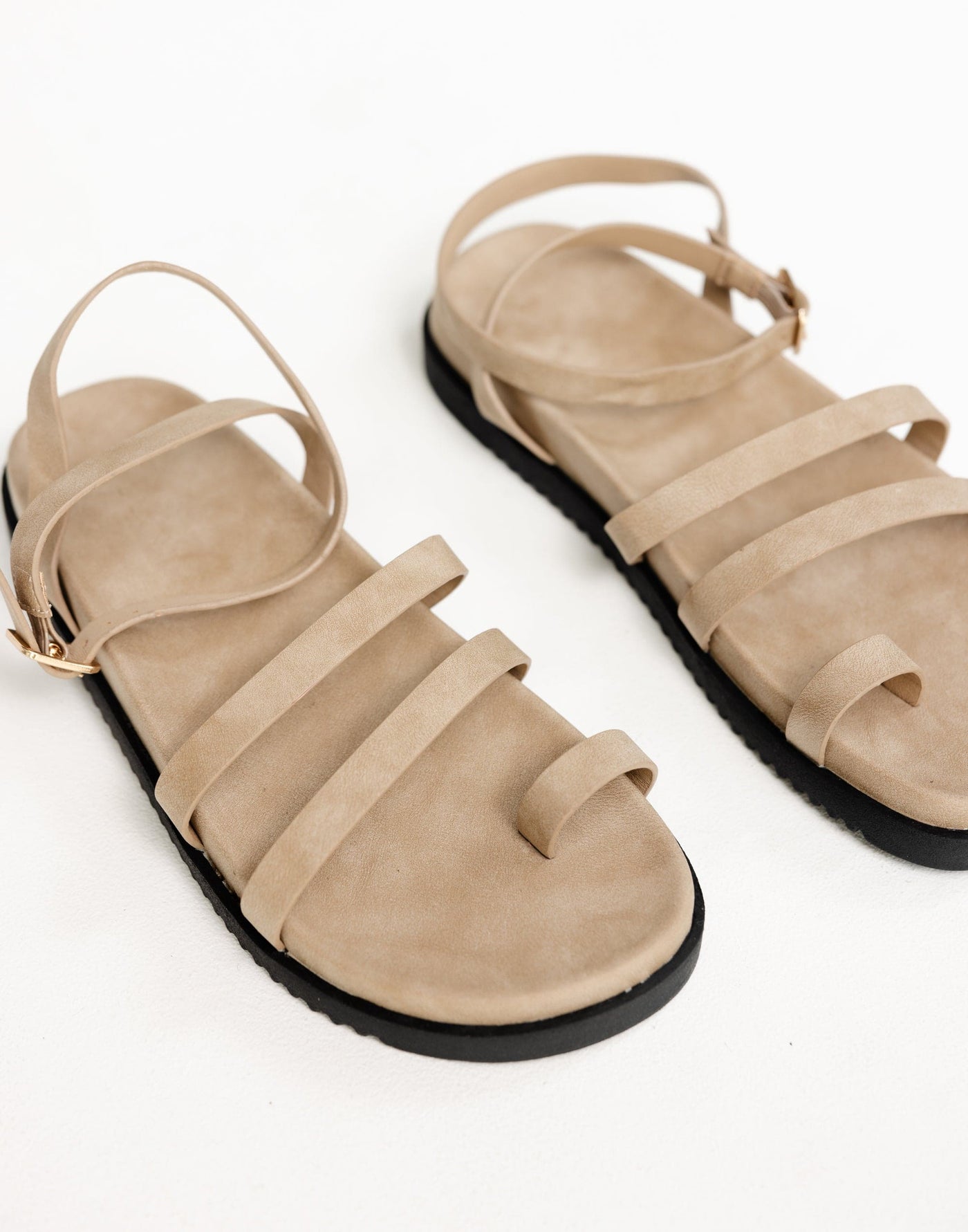 Astrid Sandals (Taupe Nubuck) - By Billini - Strappy Ankle Strap Slides - Women's Shoes - Charcoal Clothing