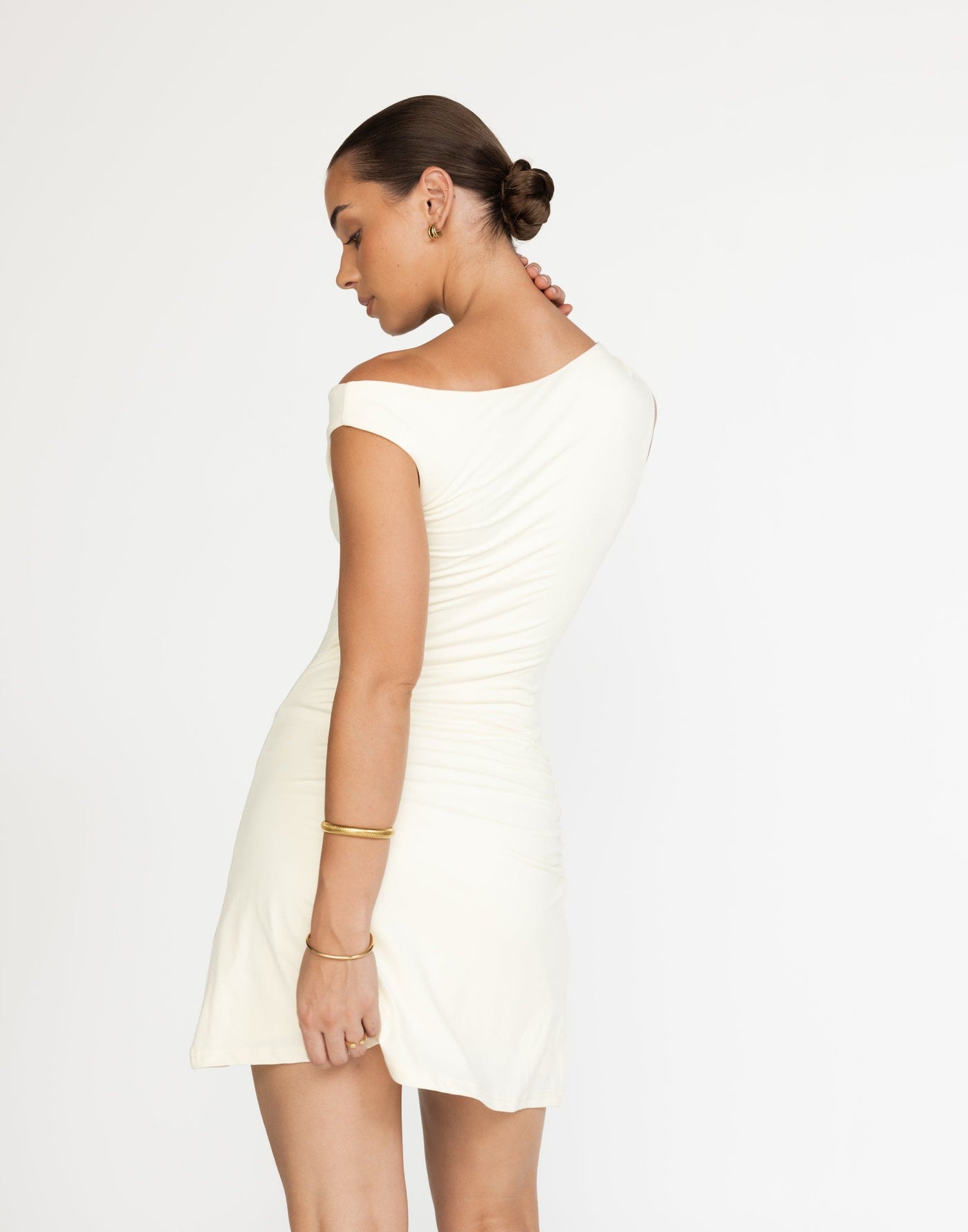 Lulu Mini Dress (Butter) | CHARCOAL Exclusive - Off Shoulder Bodycon Mini - Women's Dress - Charcoal Clothing