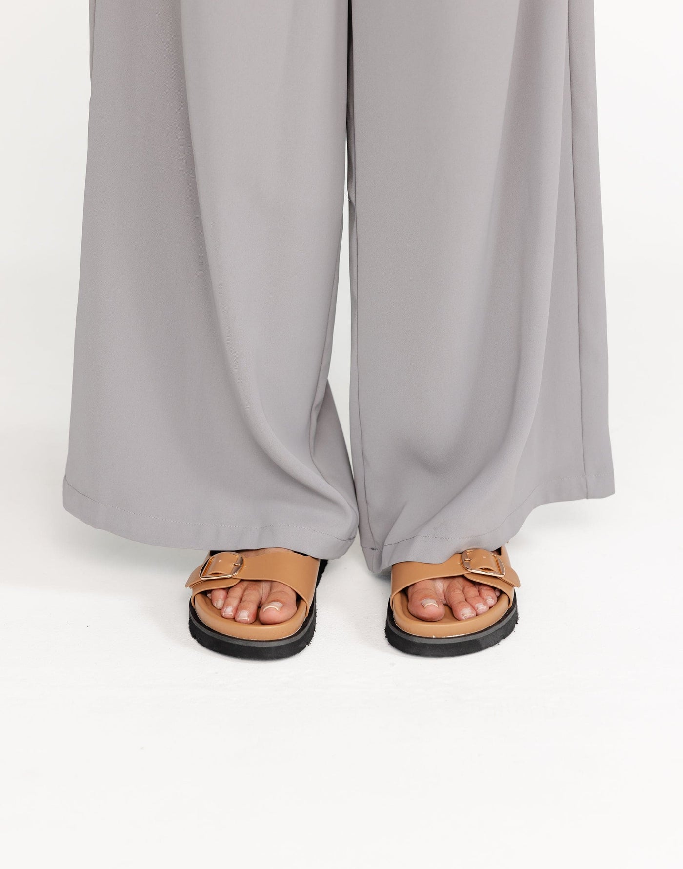 Areli Slides (Light Cashew) - By Billini - Dual Strap Flat Sole Slides - Women's Shoes - Charcoal Clothing