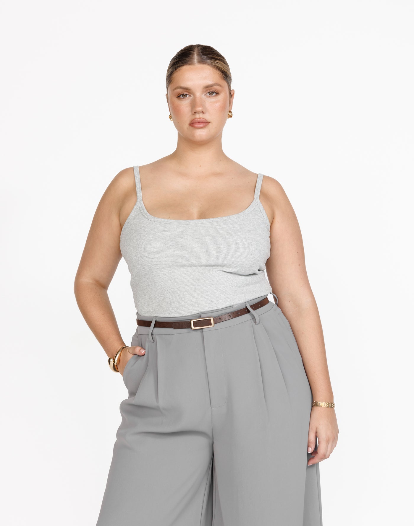 Malina Cami Top (Grey Marle) | CHARCOAL Exclusive - Ribbed Lined Basic Scoop Neck Tank Top - Women's Top - Charcoal Clothing