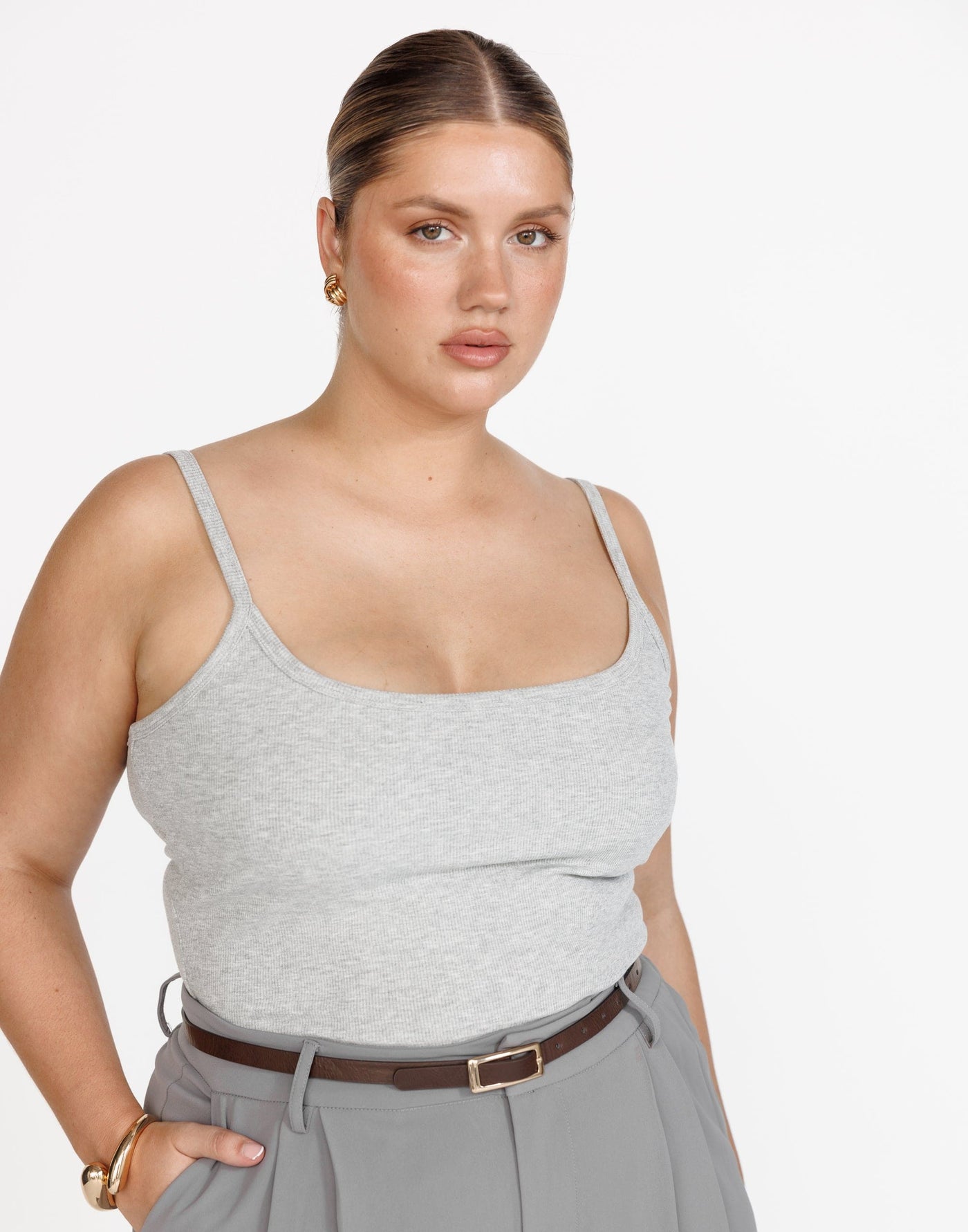 Malina Cami Top (Grey Marle) | CHARCOAL Exclusive - Ribbed Lined Basic Scoop Neck Tank Top - Women's Top - Charcoal Clothing