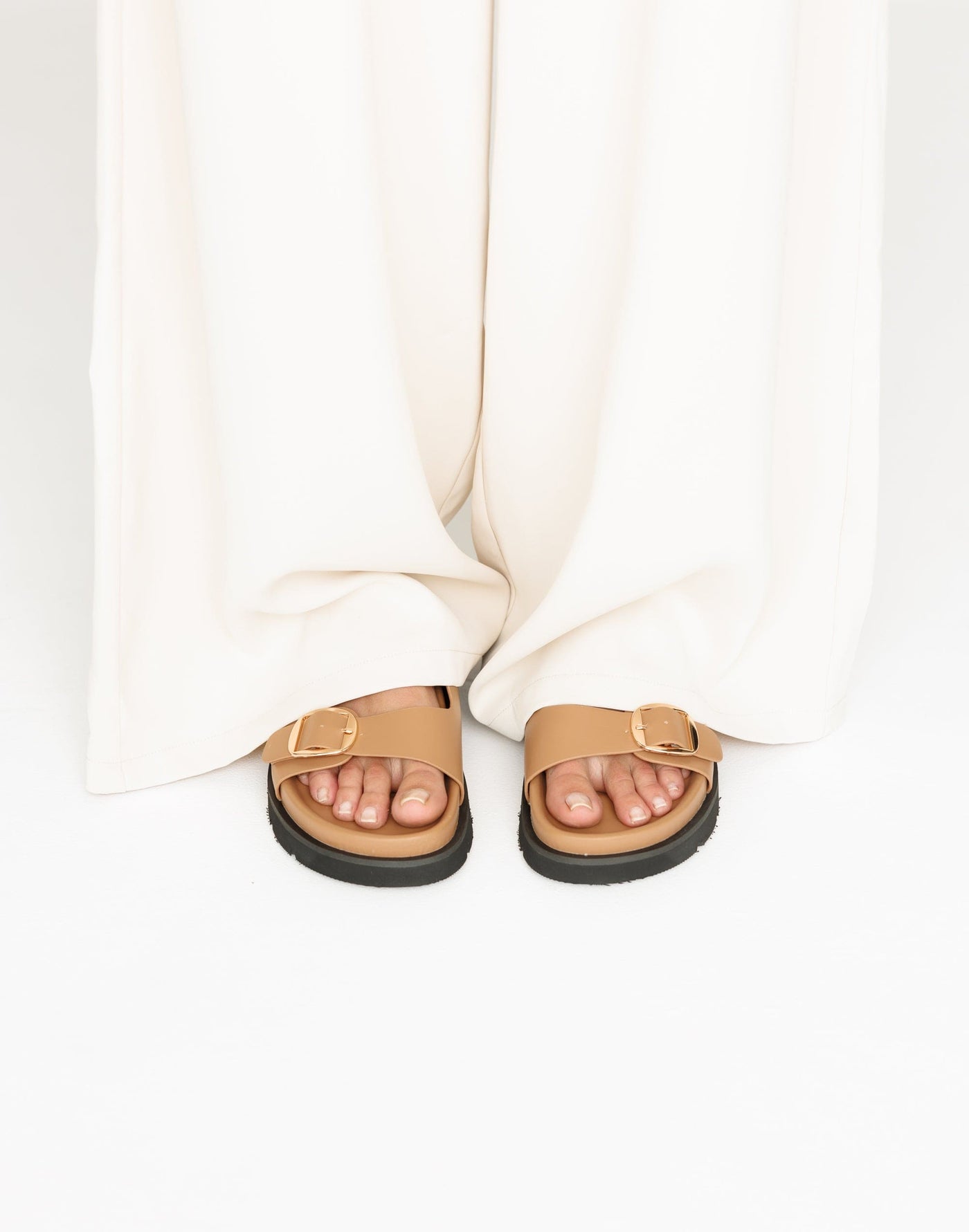 Cosmo Slides (Toffee) - By Billini - Dual Strap Summer Slides - Women's Shoes - Charcoal Clothing