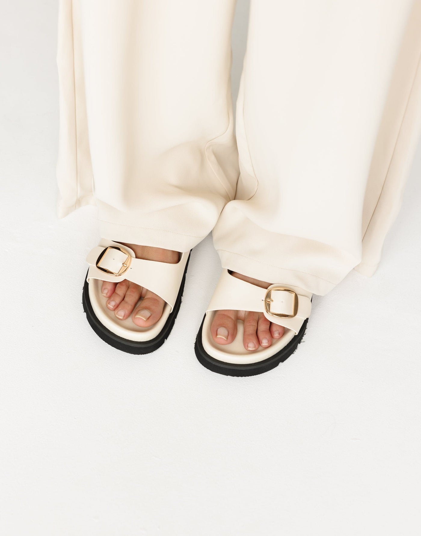 Cosmo Slides (Bone) - By Billini - Dual Strap Summer Slides - Women's Shoes - Charcoal Clothing