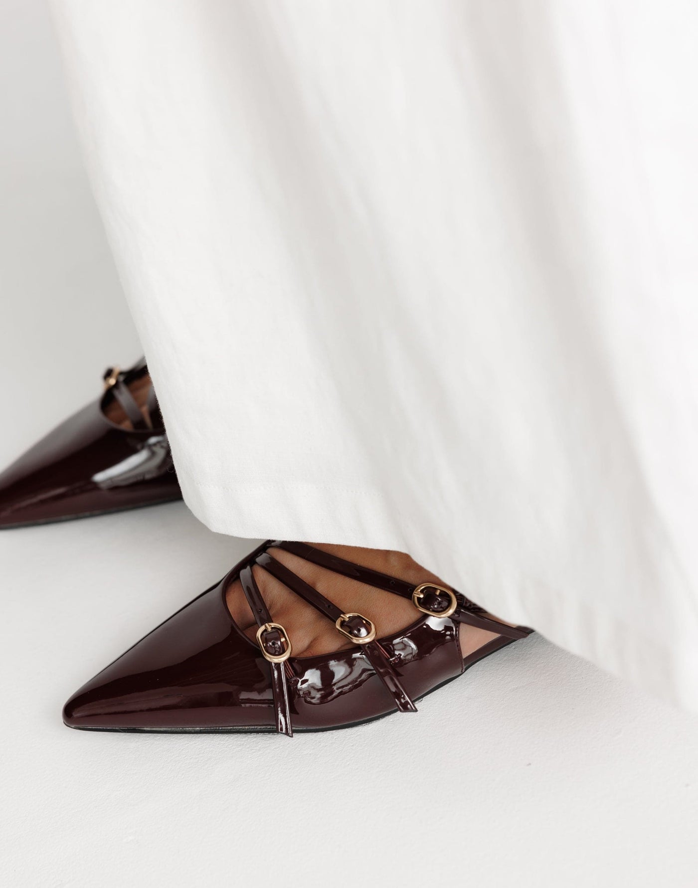 Hettie Flats (Wine Patent) - By Billini - Strappy Pointed Toe Open Heel Flats - Women's Shoes - Charcoal Clothing
