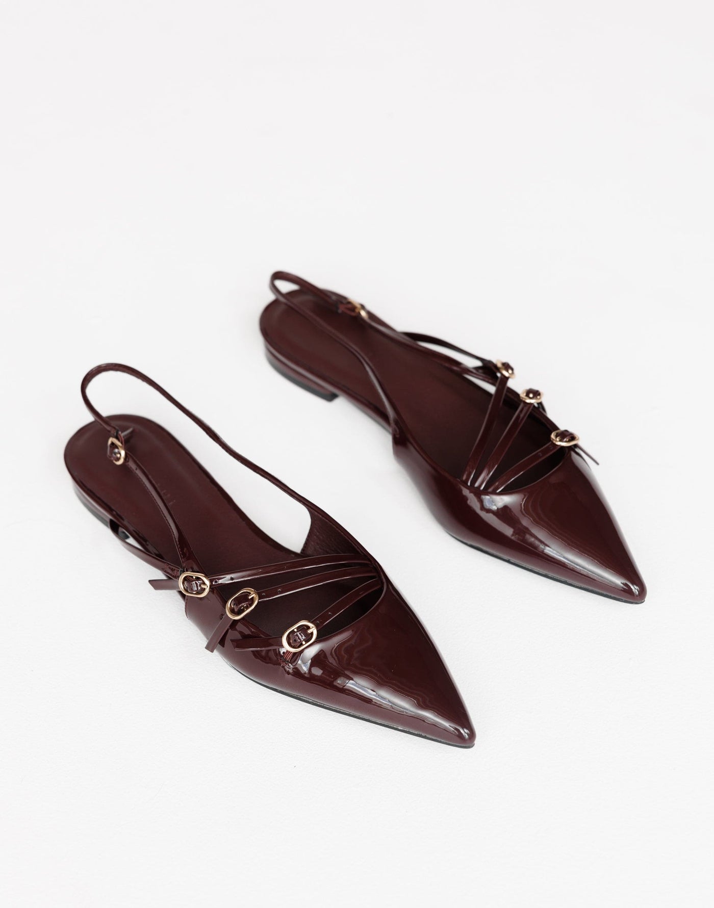 Hettie Flats (Wine Patent) - By Billini - Strappy Pointed Toe Open Heel Flats - Women's Shoes - Charcoal Clothing