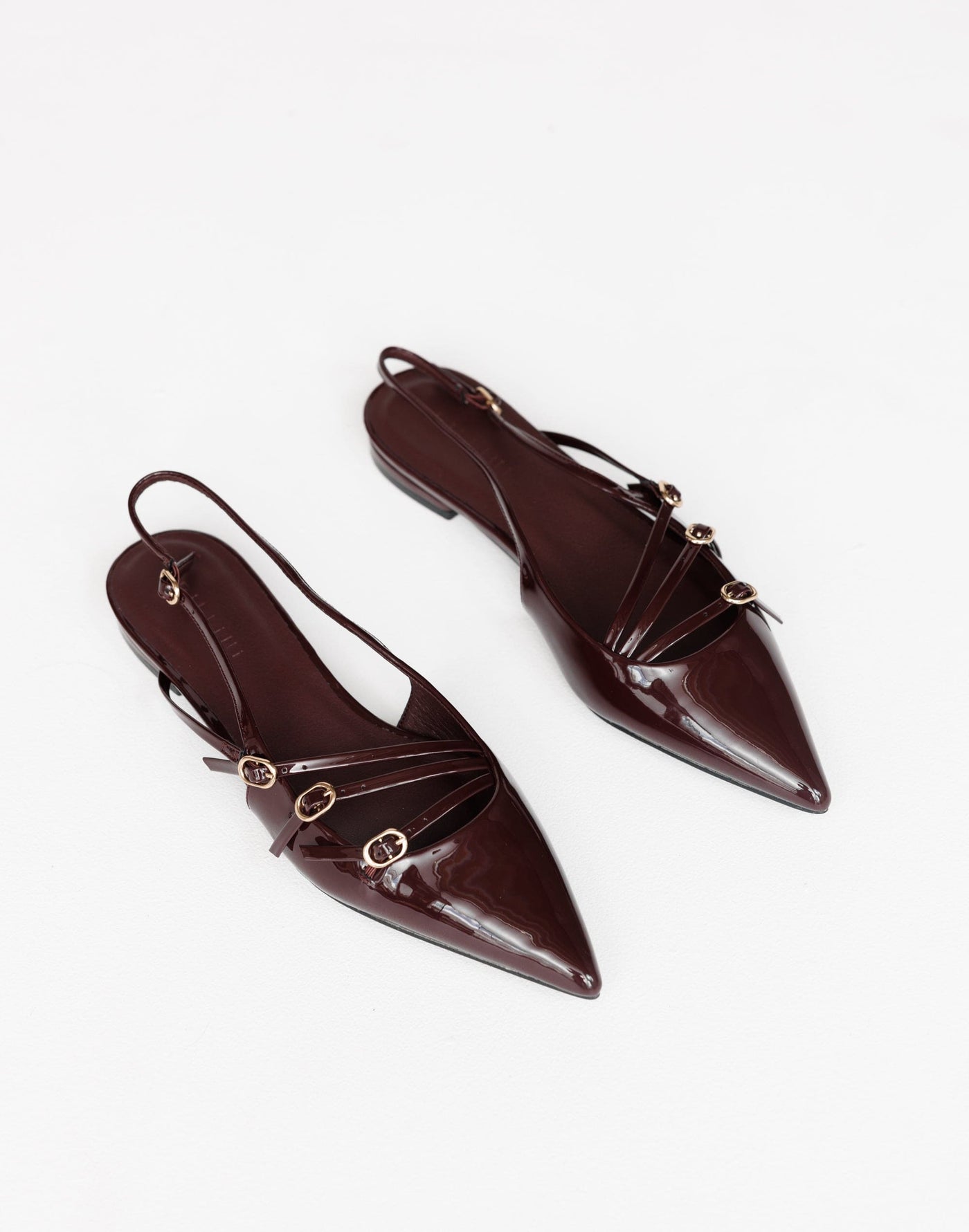 Hettie Flats (Wine Patent) - By Billini - Strappy Pointed Toe Open Heel Flats - Women's Shoes - Charcoal Clothing