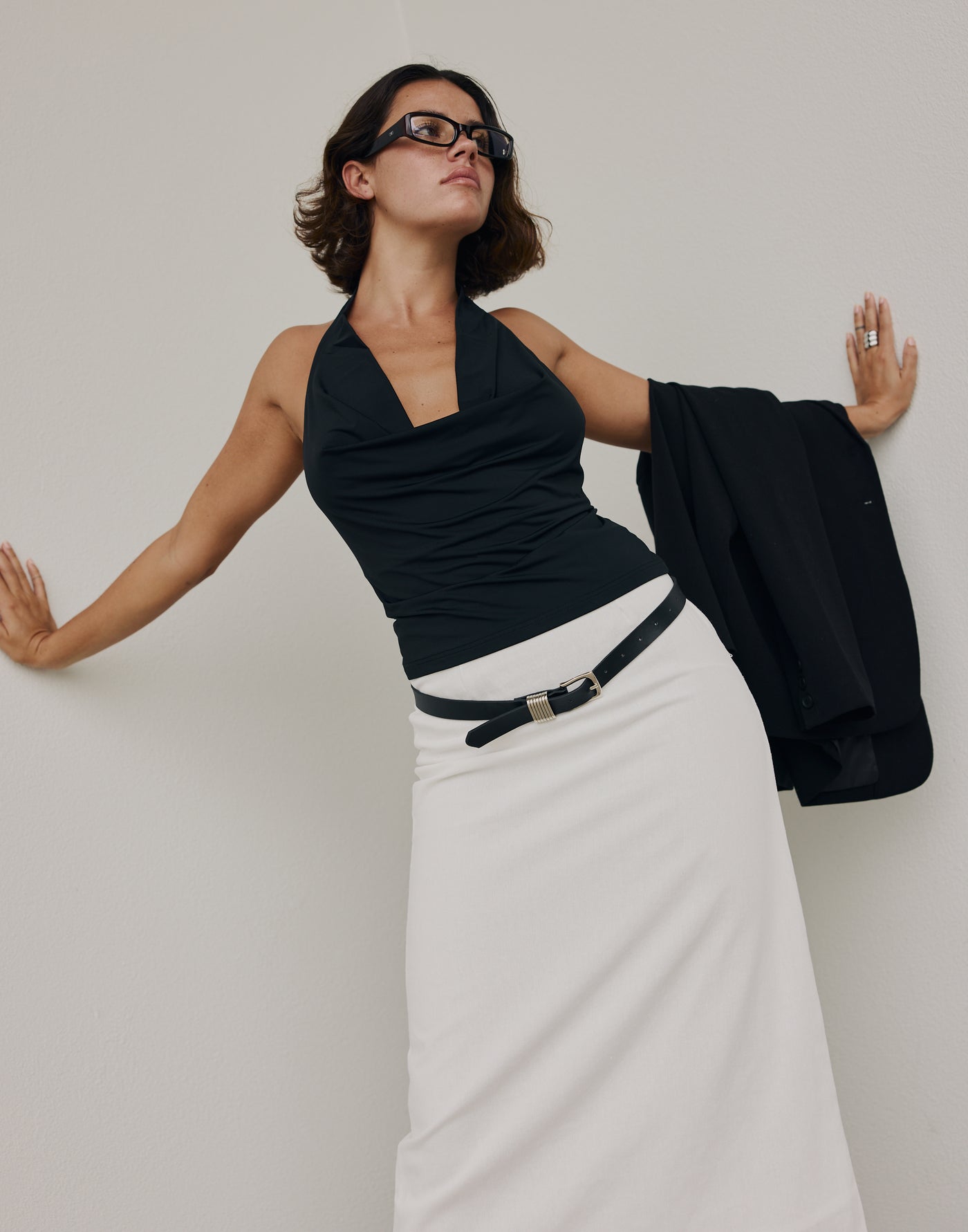 Dreams Top (Black) | CHARCOAL Exclusive - Jersey Cowl Neckline Halter Top - Women's Top - Charcoal Clothing