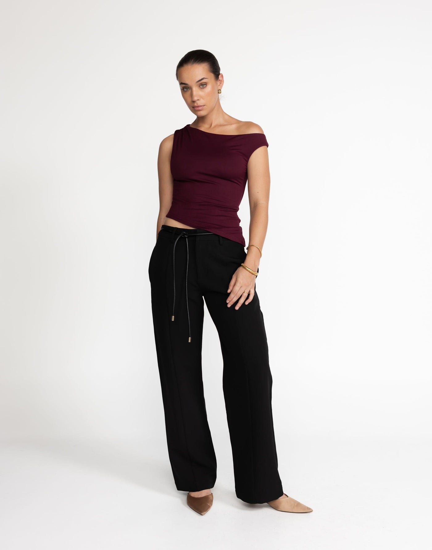 Lulu Top (Plum) | CHARCOAL Exclusive - Bodycon Off-Shoulder Top - Women's Top - Charcoal Clothing
