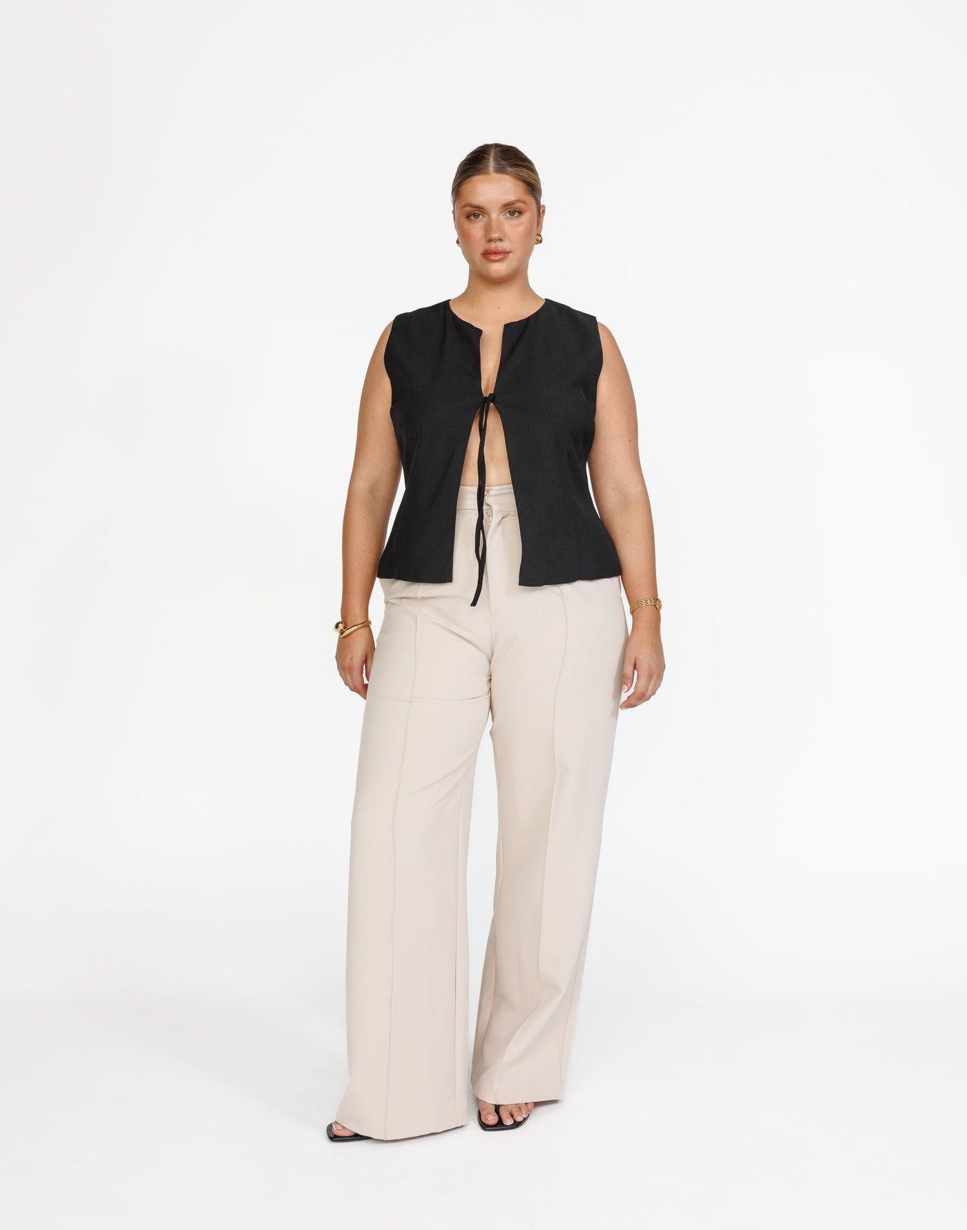 Caisey Top (Black) | CHARCOAL Exclusive - Open Tie Front Detail Top - Women's Top - Charcoal Clothing
