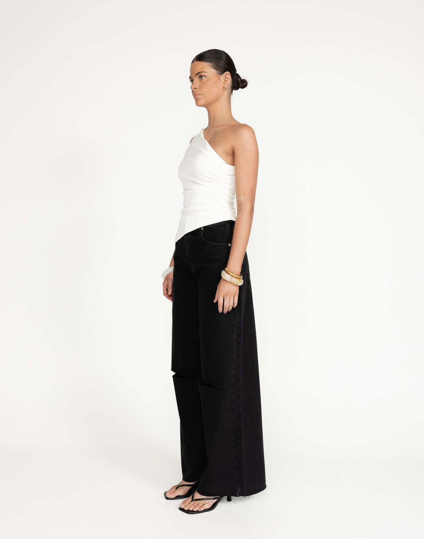 Jacob Jeans (Vintage Black) | CHARCOAL Exclusive - Ripped Knee Wide Leg High Waisted Jean - Women's Pants - Charcoal Clothing