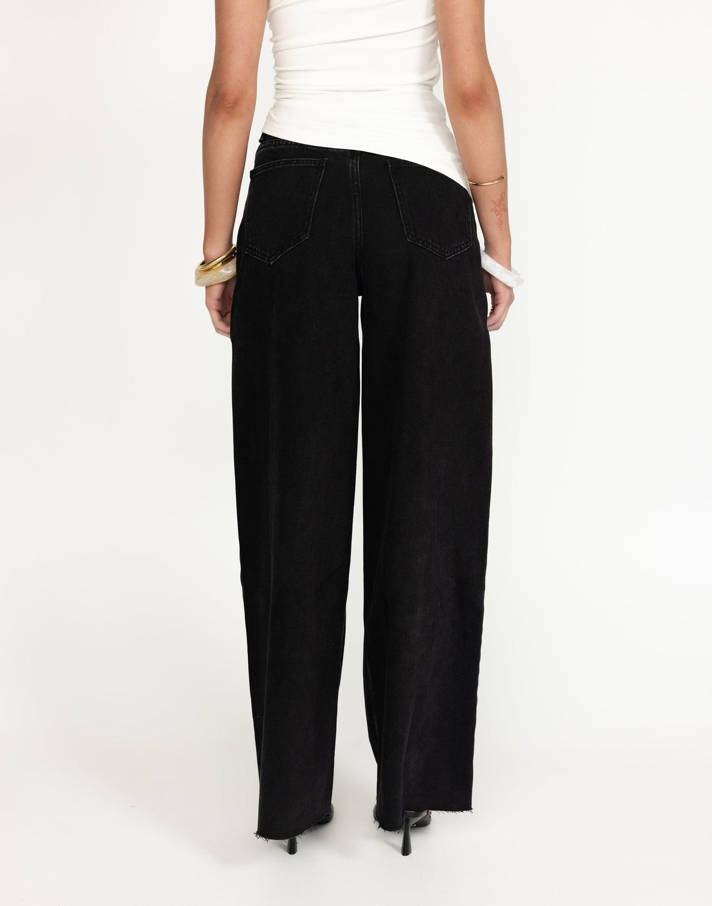 Jacob Jeans (Vintage Black) | CHARCOAL Exclusive - Ripped Knee Wide Leg High Waisted Jean - Women's Pants - Charcoal Clothing