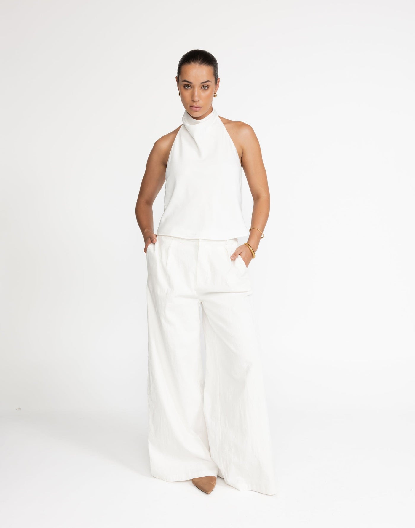 Gilda Top (White) | CHARCOAL Exclusive - High Neck, Open Back - Women's Top - Charcoal Clothing