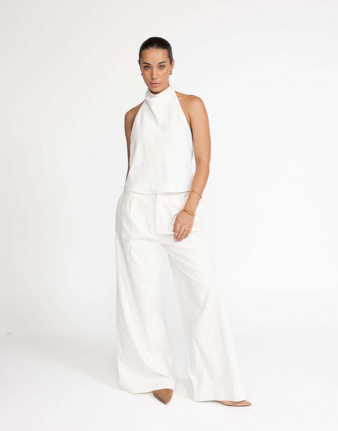 Gilda Top (White) | CHARCOAL Exclusive - High Neck, Open Back - Women's Top - Charcoal Clothing