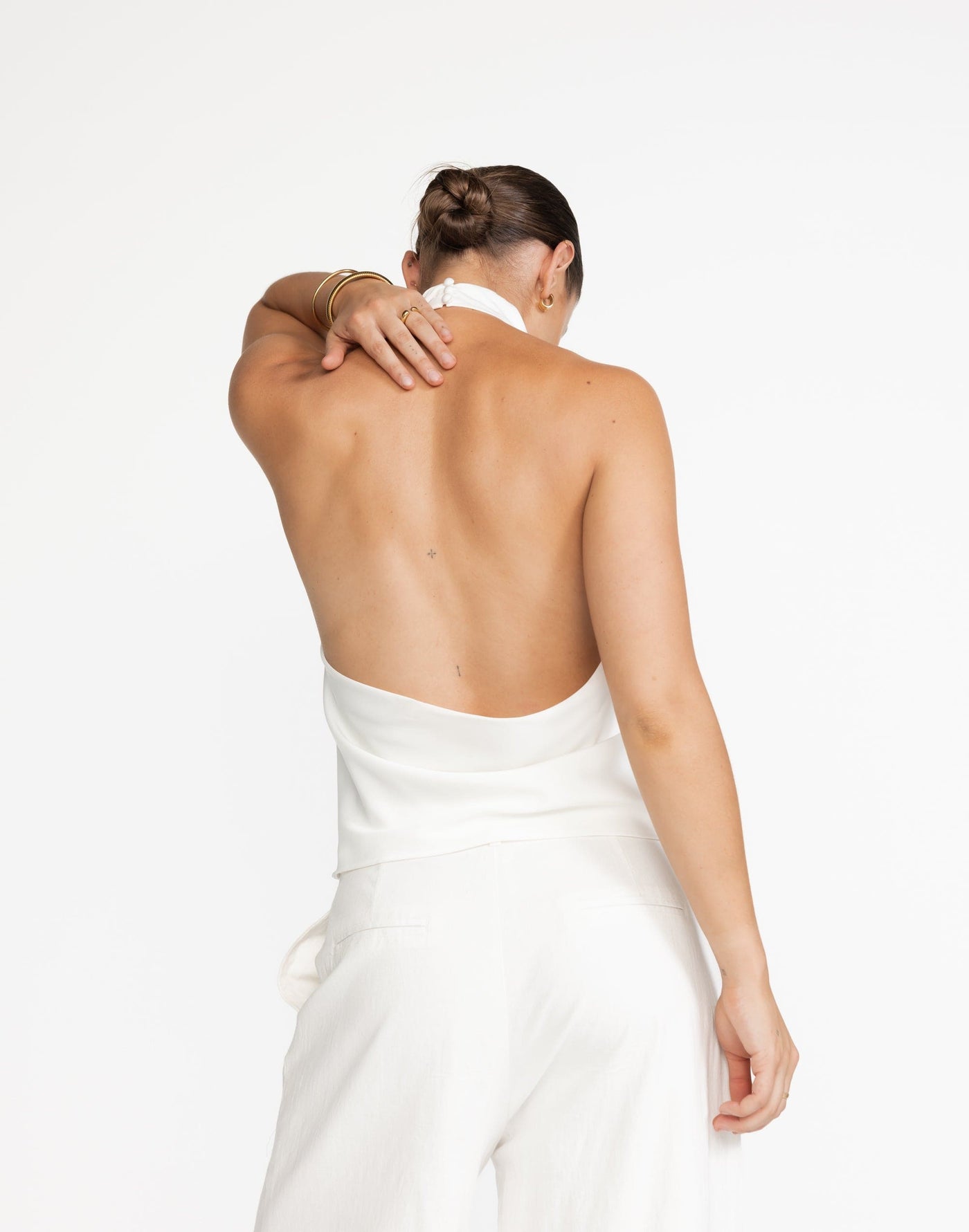 Gilda Top (White) | CHARCOAL Exclusive - High Neck, Open Back - Women's Top - Charcoal Clothing