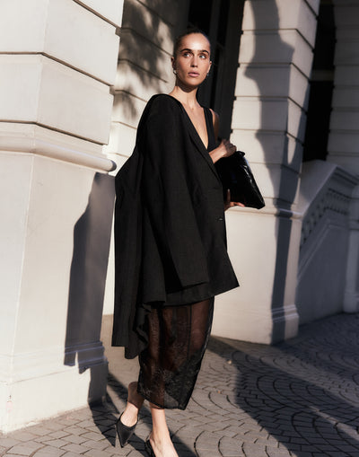 Reagan Blazer (Black Marle) | CHARCOAL EXCLUSIVE | Oversized blazer with shoulder pads - Women's Outerwear - Charcoal Clothing