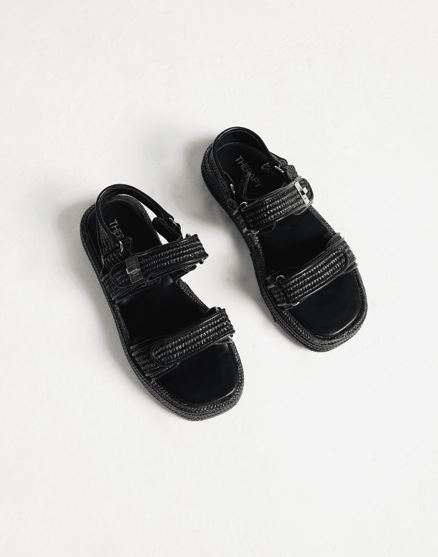 Revive Sandals (Black PU) - By Therapy - Double Strap Platform Sandals - Women's Shoes - Charcoal Clothing