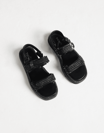 Revive Sandals (Black PU) - By Therapy - Double Strap Platform Sandals - Women's Shoes - Charcoal Clothing