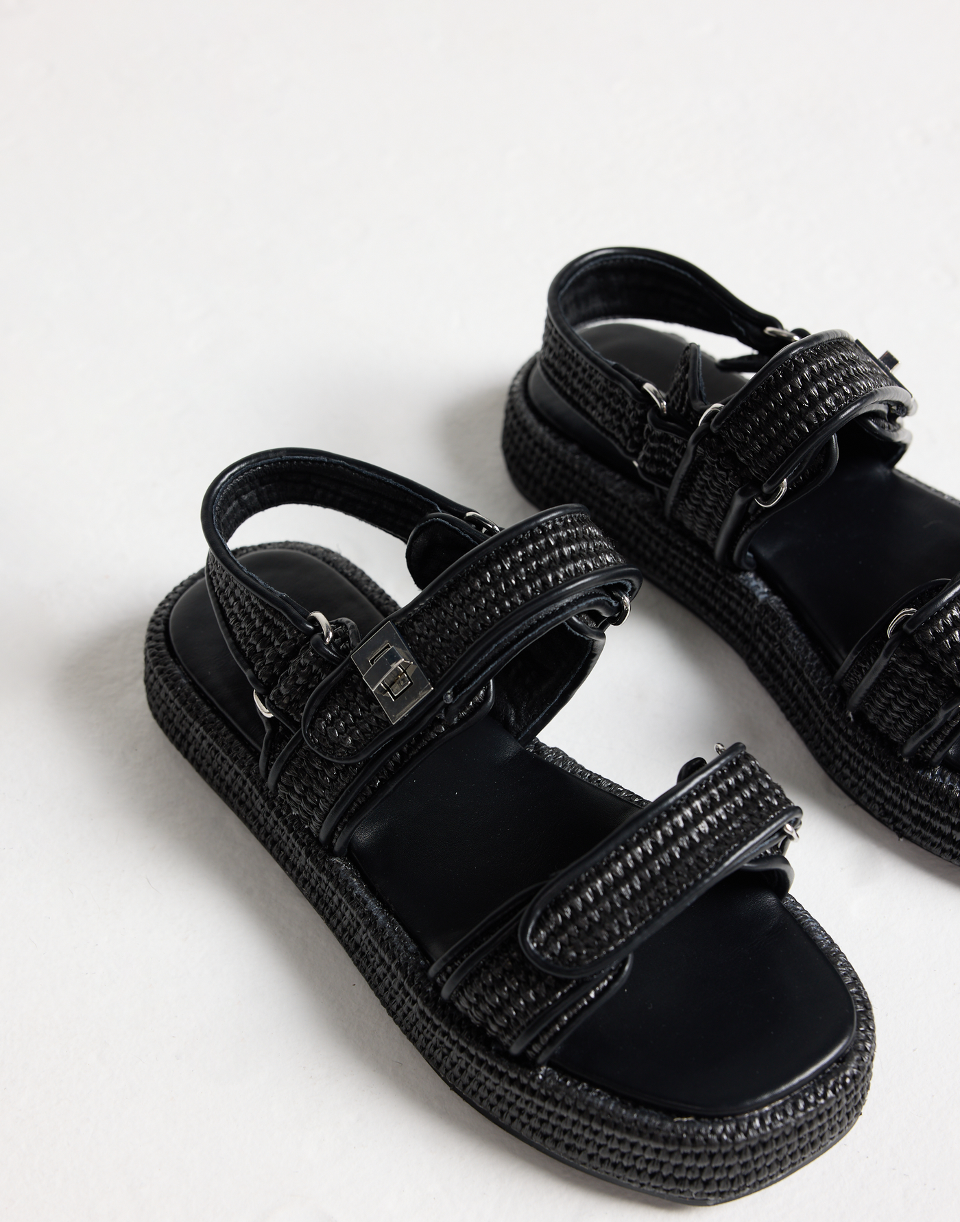 Revive Sandals (Black PU) - By Therapy - Double Strap Platform Sandals - Women's Shoes - Charcoal Clothing