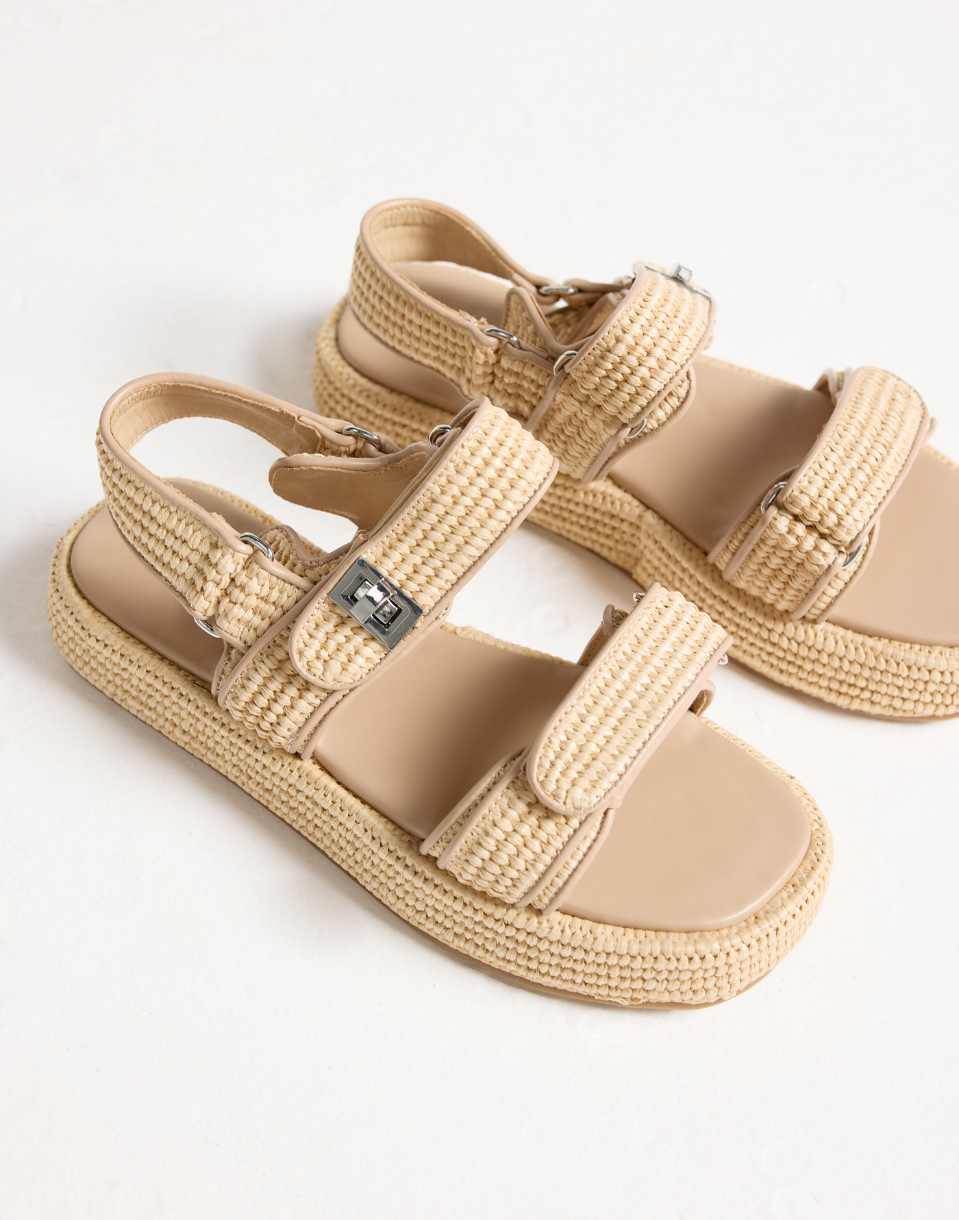 Revive Sandals (Raffia) - By Therapy - Double Strap Platform Sandals - Women's Shoes - Charcoal Clothing