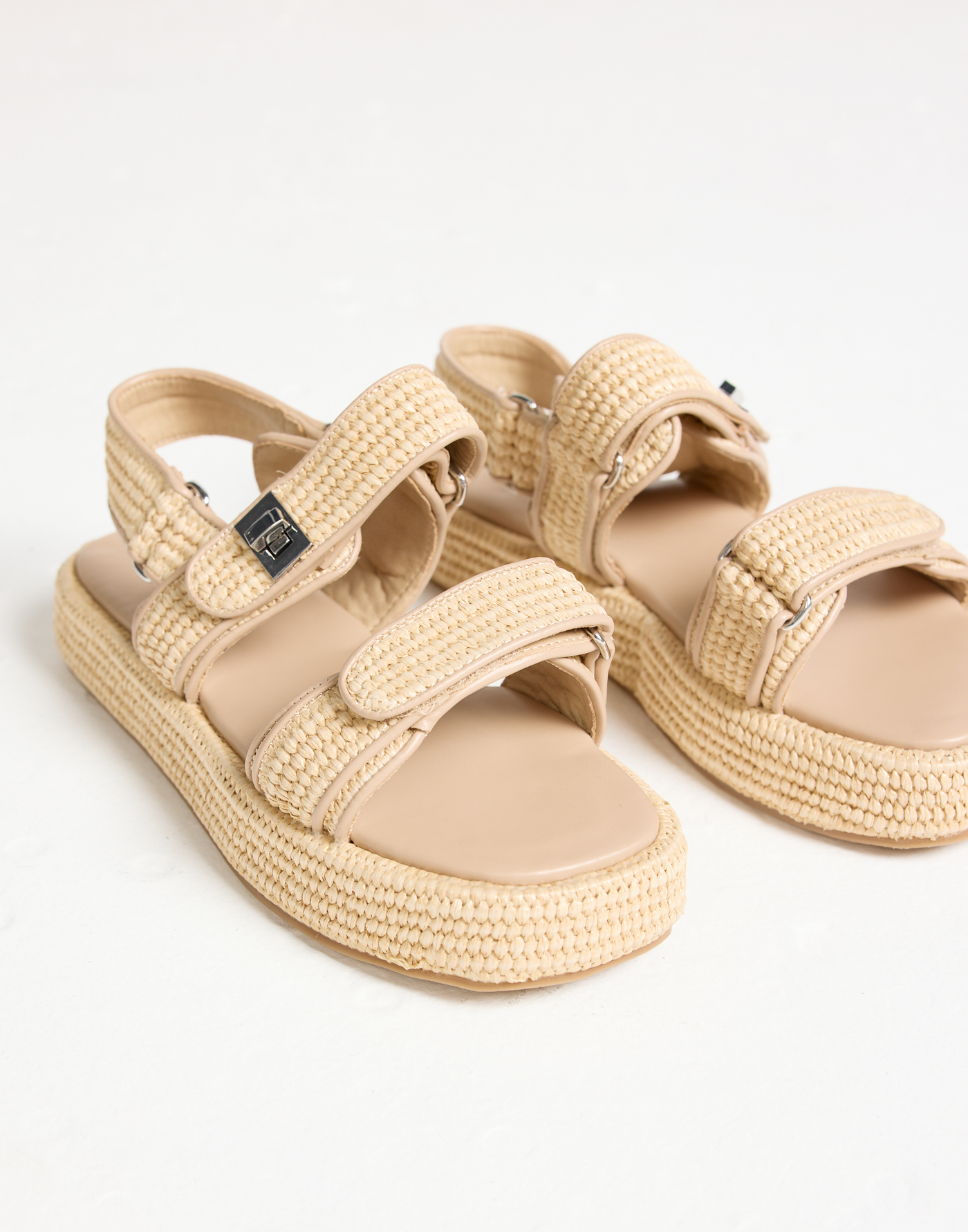 Revive Sandals (Raffia) - By Therapy - Double Strap Platform Sandals - Women's Shoes - Charcoal Clothing