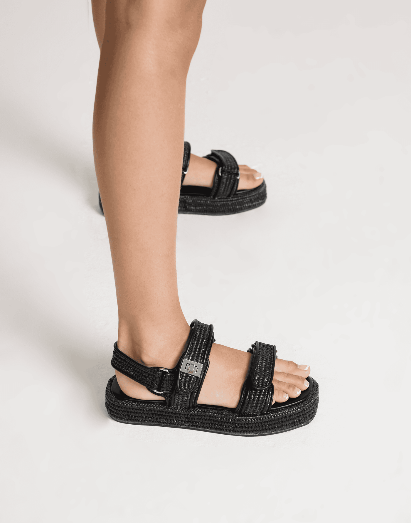Revive Sandals (Black PU) - By Therapy - Double Strap Platform Sandals - Women's Shoes - Charcoal Clothing