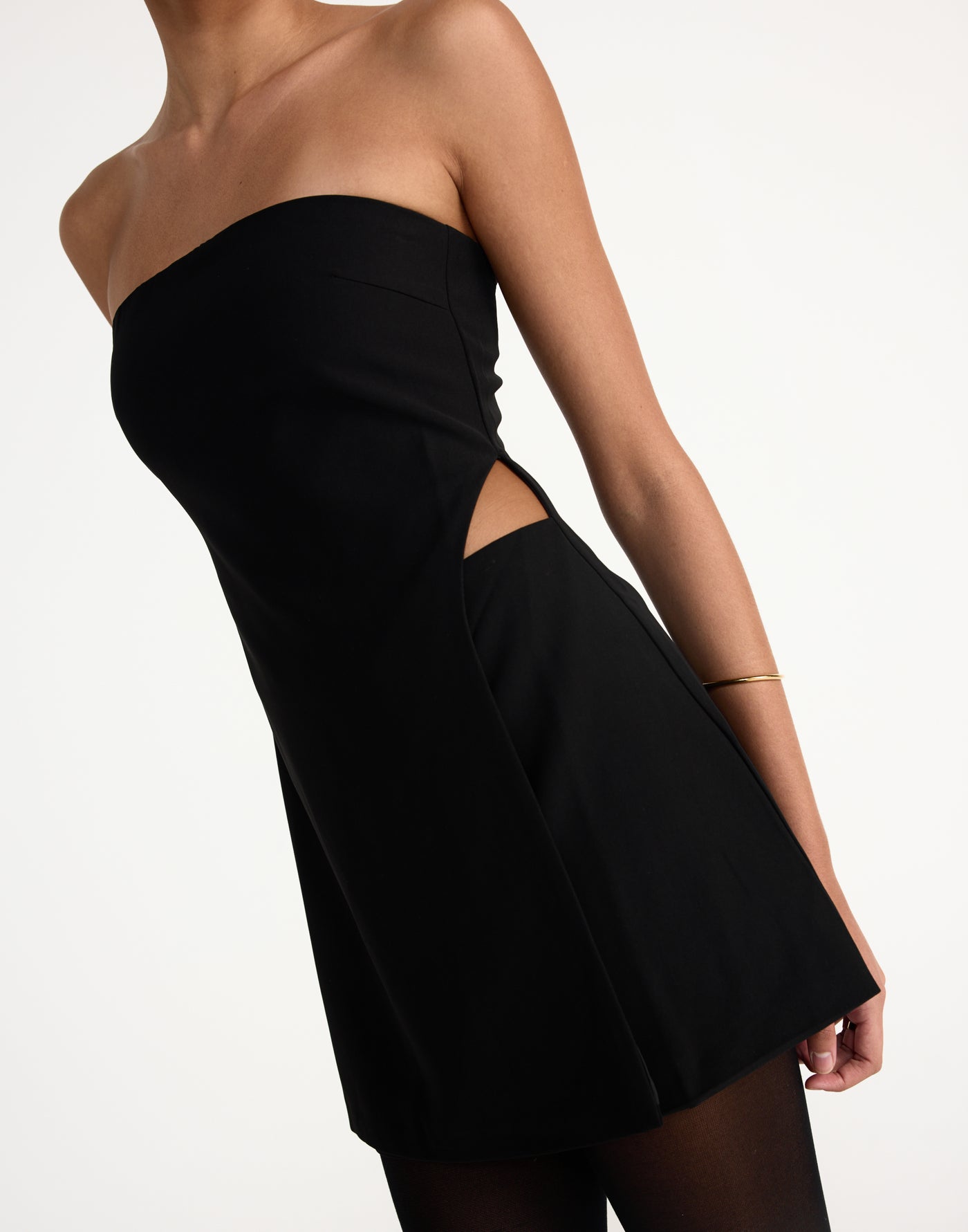Gabby Mini Dress (Black) | CHARCOAL Exclusive - Wrapped Layered look strapless mini dress with side cut out - Women's Dress - Charcoal Clothing
