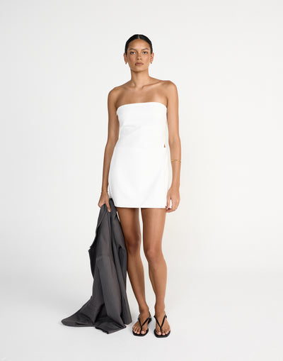 Mariza Mini Dress (White) | CHARCOAL Exclusive - Wrapped Layered look strapless mini dress with side cut out - Women's Dress - Charcoal Clothing