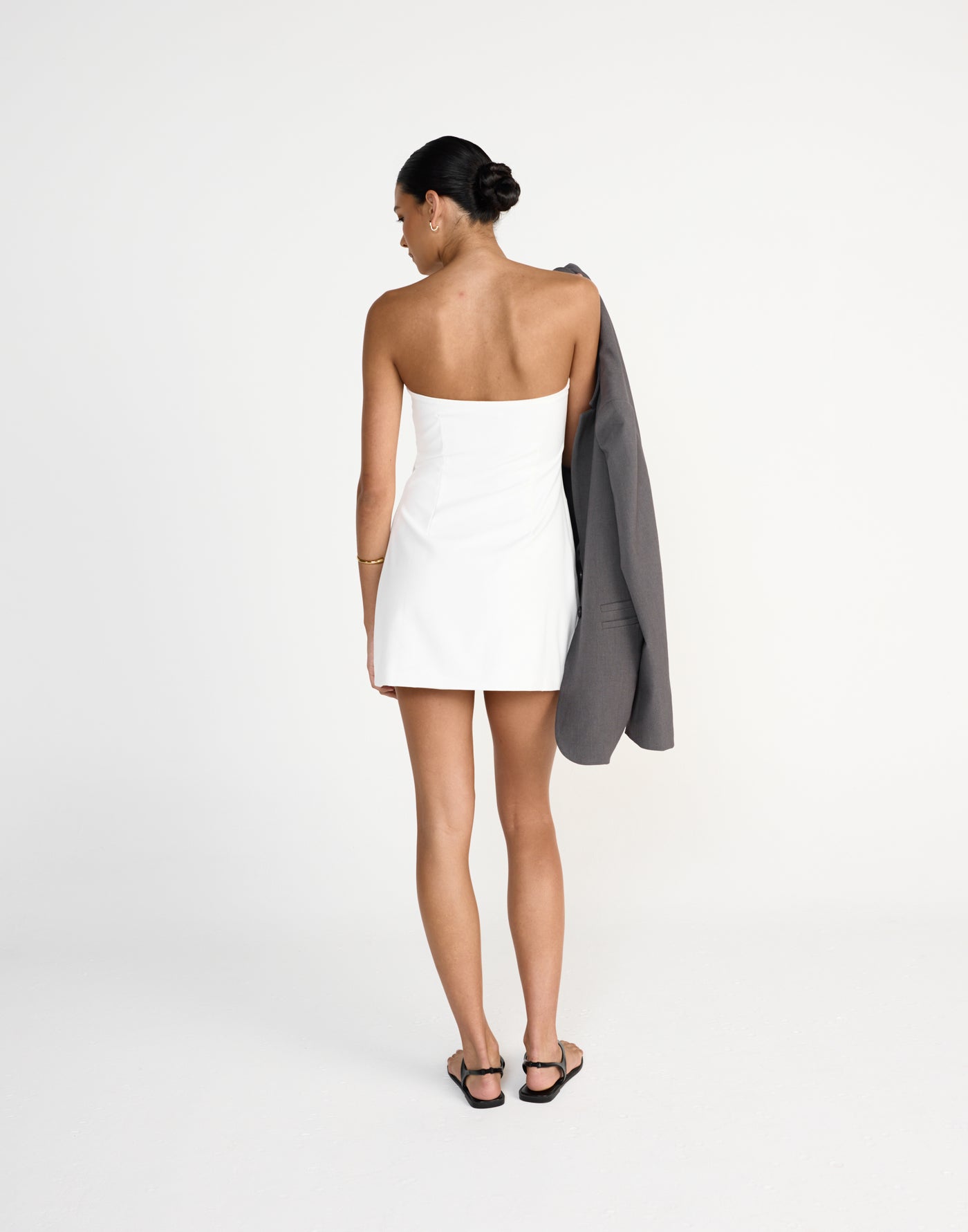 Mariza Mini Dress (White) | CHARCOAL Exclusive - Wrapped Layered look strapless mini dress with side cut out - Women's Dress - Charcoal Clothing