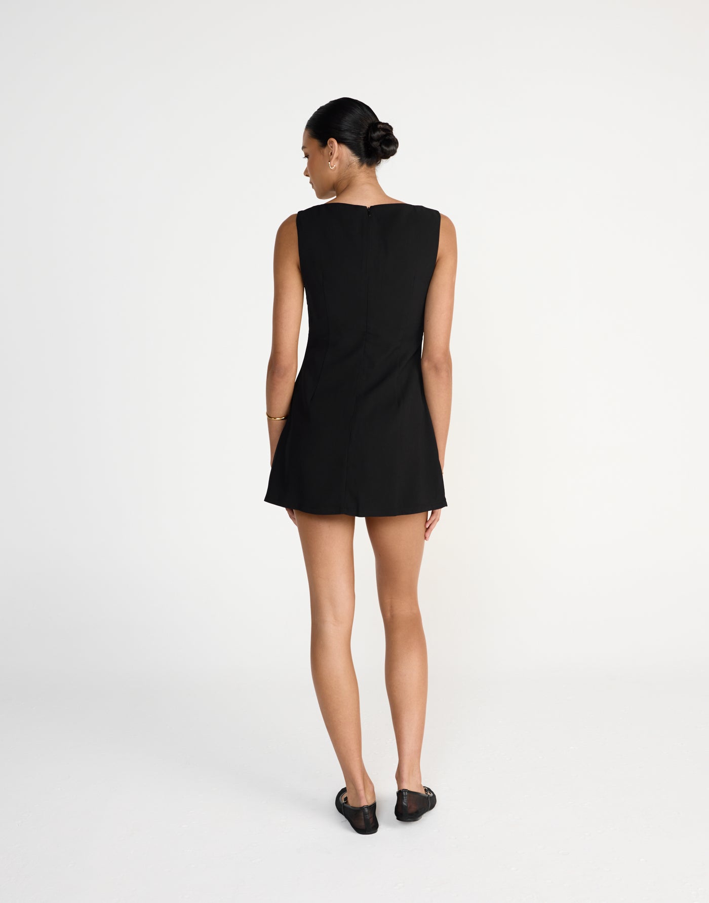 Aisling Mini Dress (Black) | CHARCOAL Exclusive - Suiting A-line Boat Neck Mini Dress - Women's Dress - Charcoal Clothing