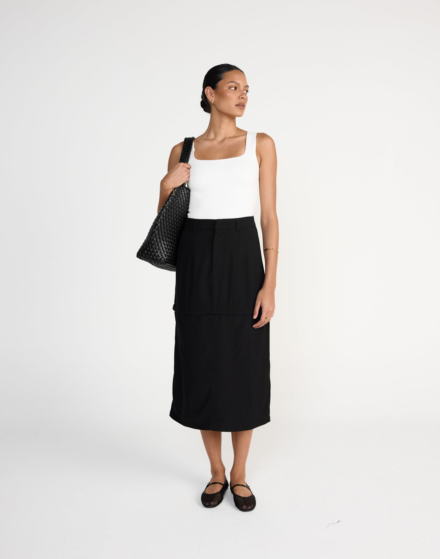 Cerese Skirt (Black) | CHARCOAL EXCLUSIVE | Versatile convertible maxi skirt that converts to mini - Women's Skirt - Charcoal Clothing