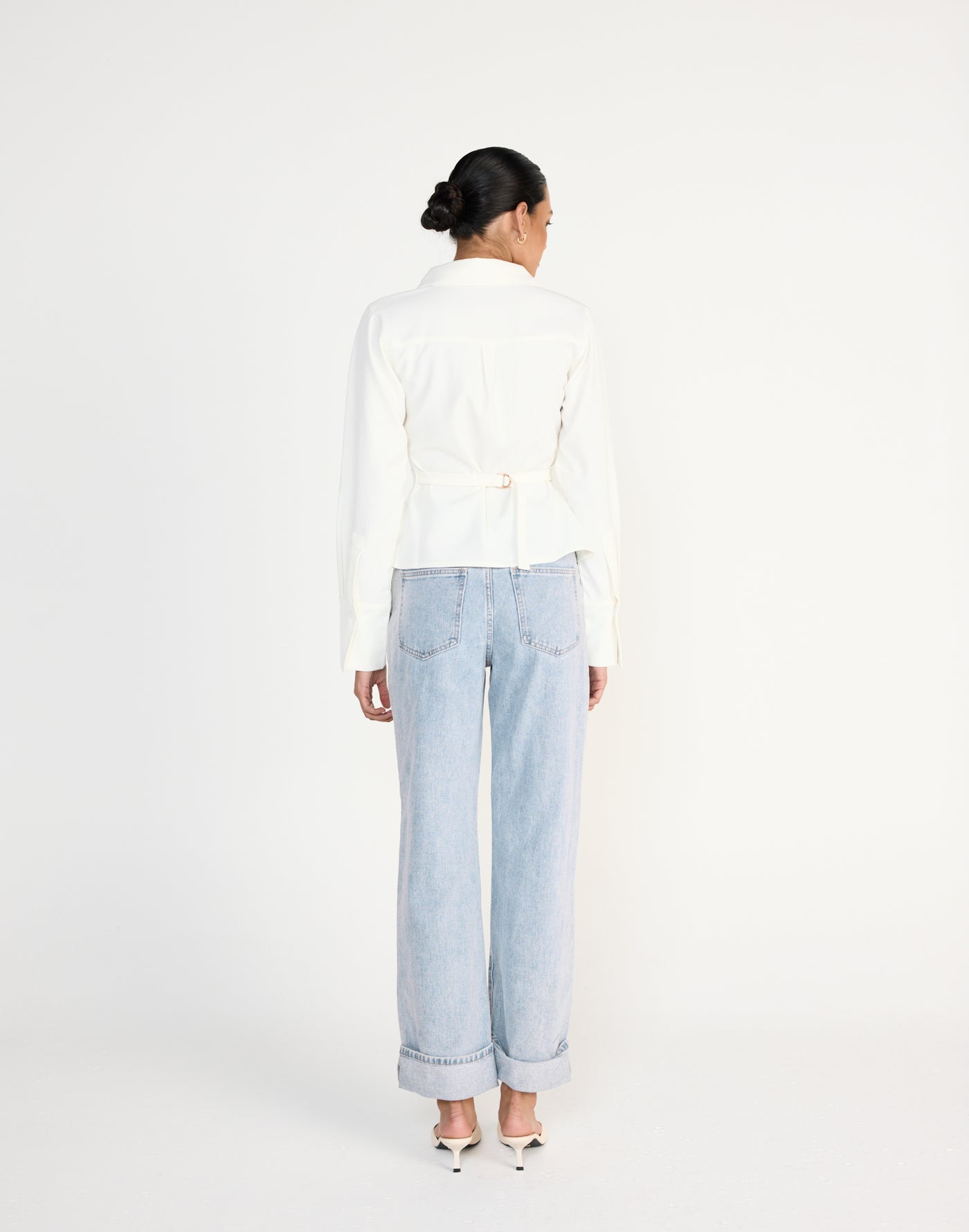 Alice Shirt (White) | CHARCOAL Exclusive - Fitted Button Up Shirt Adjustable Waist Tie - Women's Top - Charcoal Clothing
