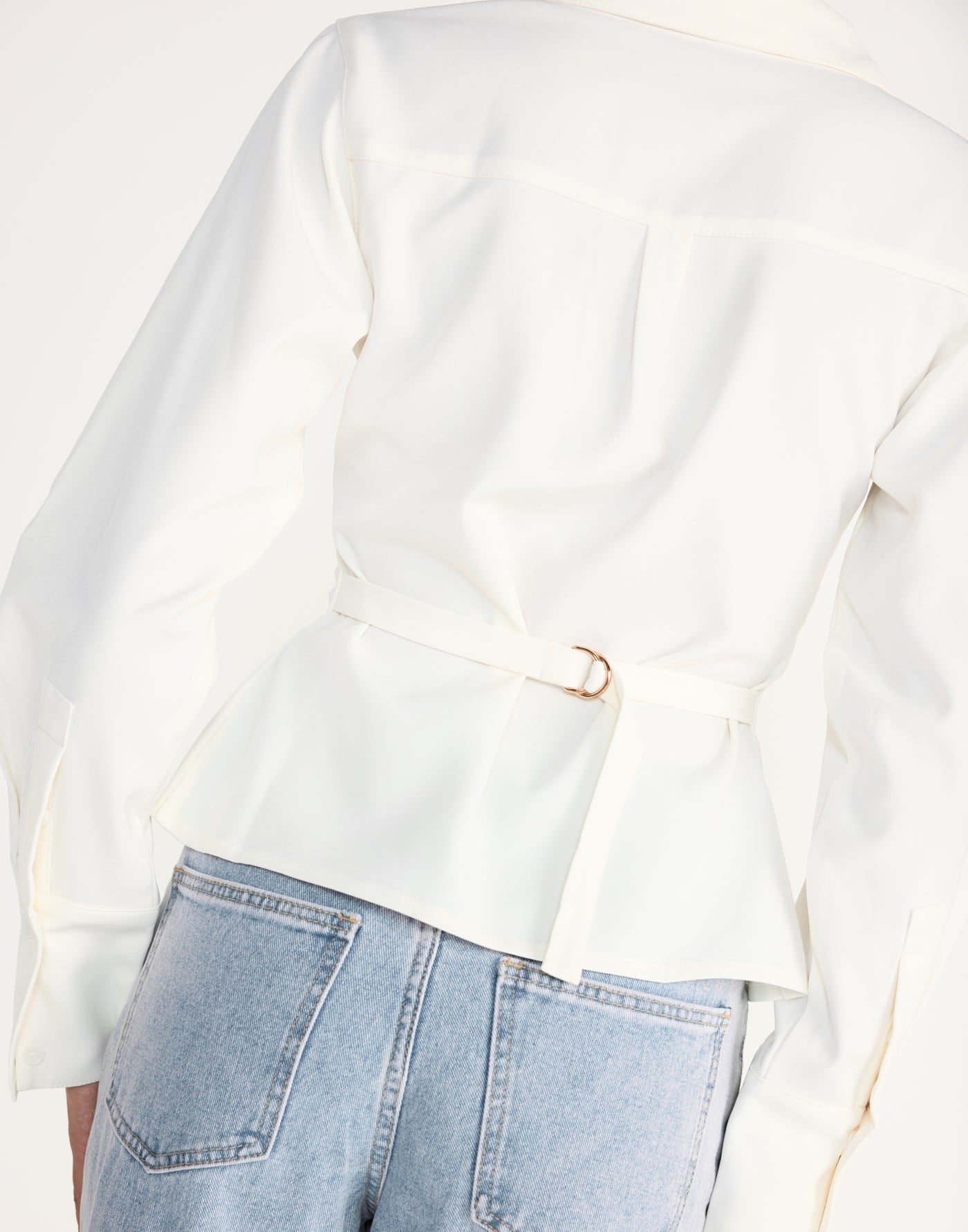 Alice Shirt (White) | CHARCOAL Exclusive - Fitted Button Up Shirt Adjustable Waist Tie - Women's Top - Charcoal Clothing