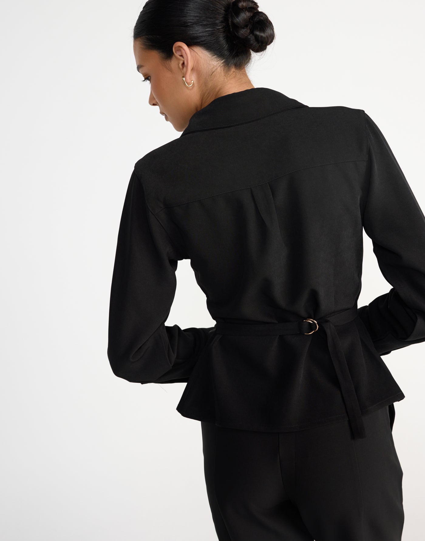 Alice Shirt (Black) | CHARCOAL Exclusive - Fitted Button Up Shirt Adjustable Waist Tie - Women's Top - Charcoal Clothing