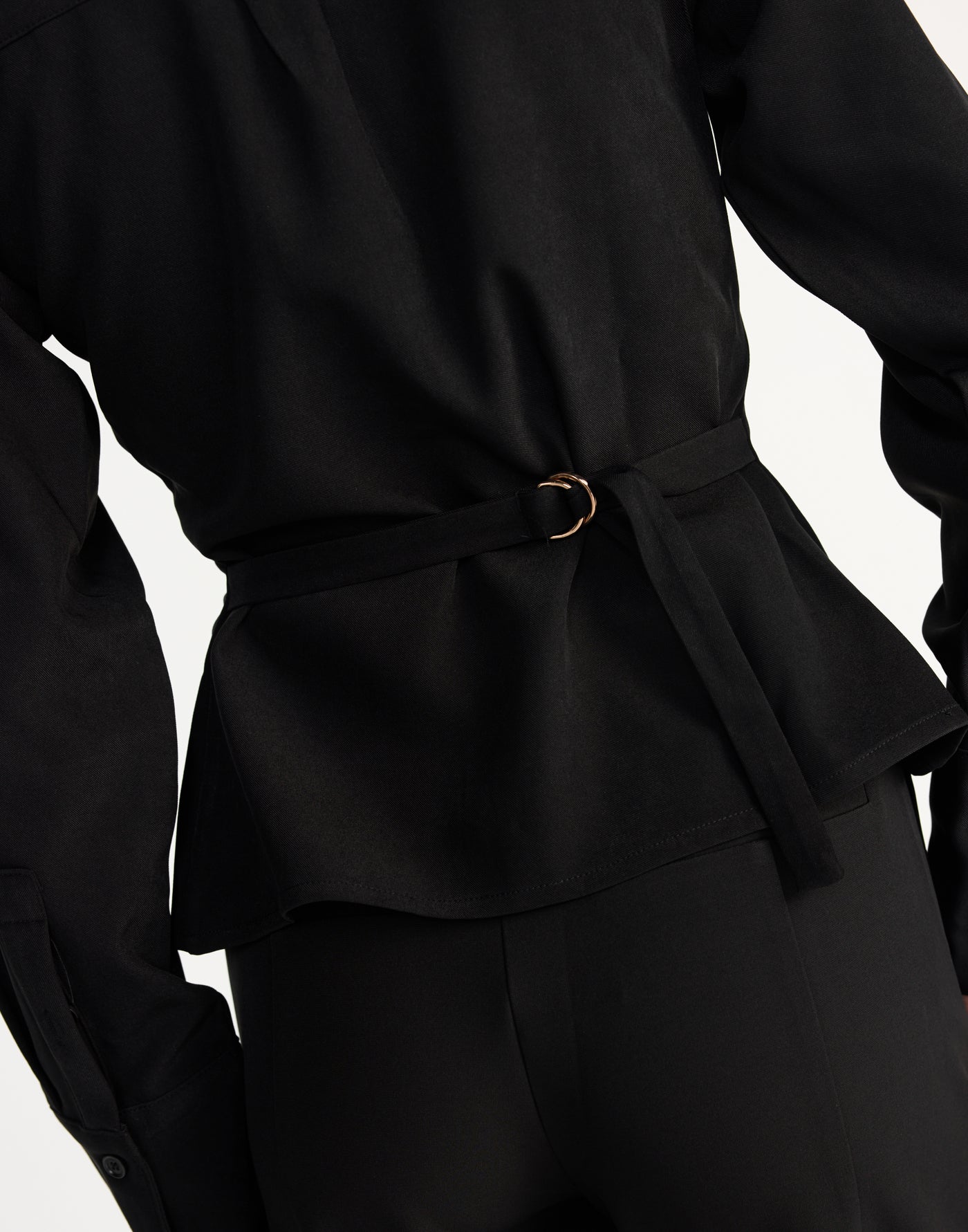 Alice Shirt (Black) | CHARCOAL Exclusive - Fitted Button Up Shirt Adjustable Waist Tie - Women's Top - Charcoal Clothing