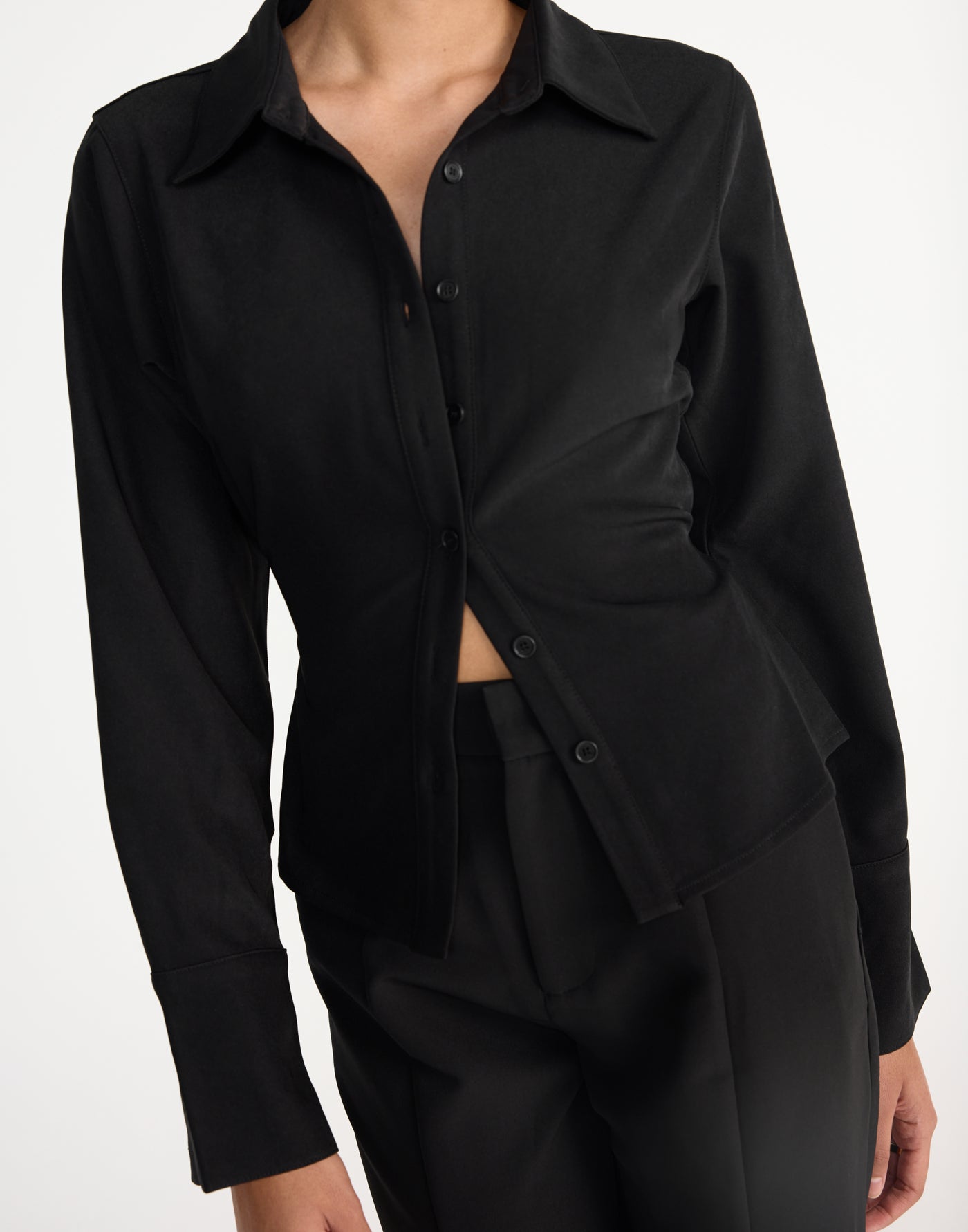 Alice Shirt (Black) | CHARCOAL Exclusive - Fitted Button Up Shirt Adjustable Waist Tie - Women's Top - Charcoal Clothing