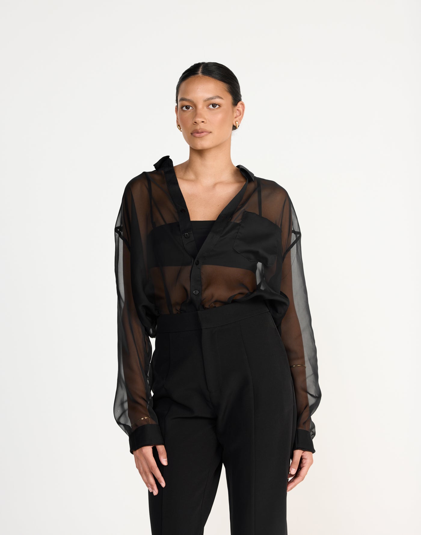 Claudio Shirt (Black) | Charcoal Clothing Exclusive - Sheer button up long sleeve shirt - Women's Top - Charcoal Clothing