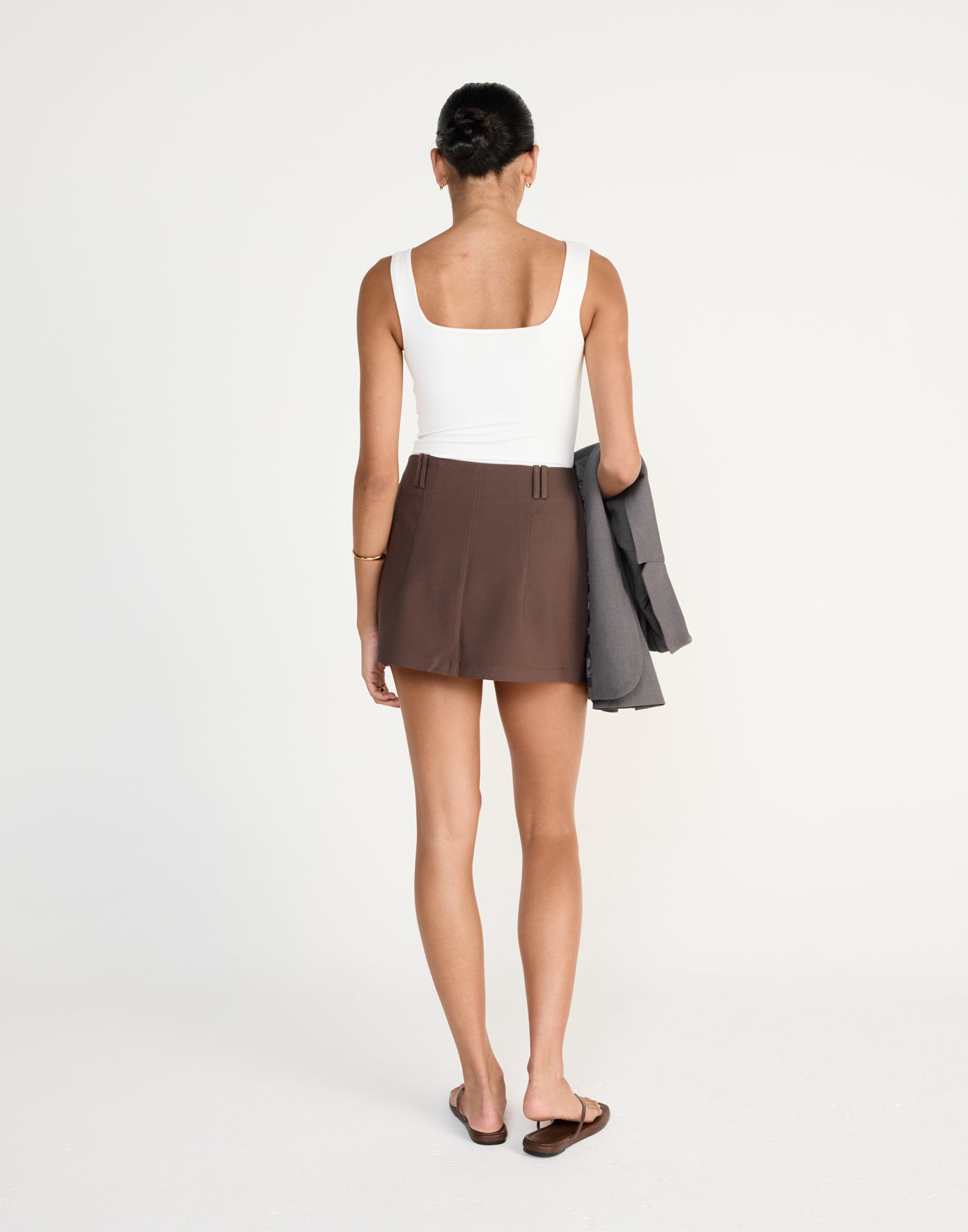 Sherin Mini Skirt (Chocolate) | CHARCOAL Exclusive - Mid rise mini skirt with double belt loops - Women's Skirt - Charcoal Clothing