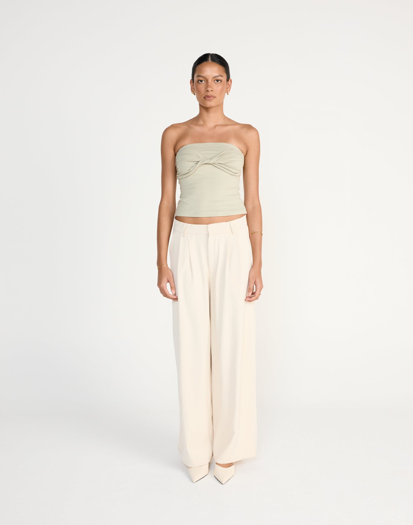 Breeze Top (Seagrass) - CHARCOAL EXCLUSIVE - Twist Front Strapless Top Jersey Fabrication - Women's Top - Charcoal Clothing