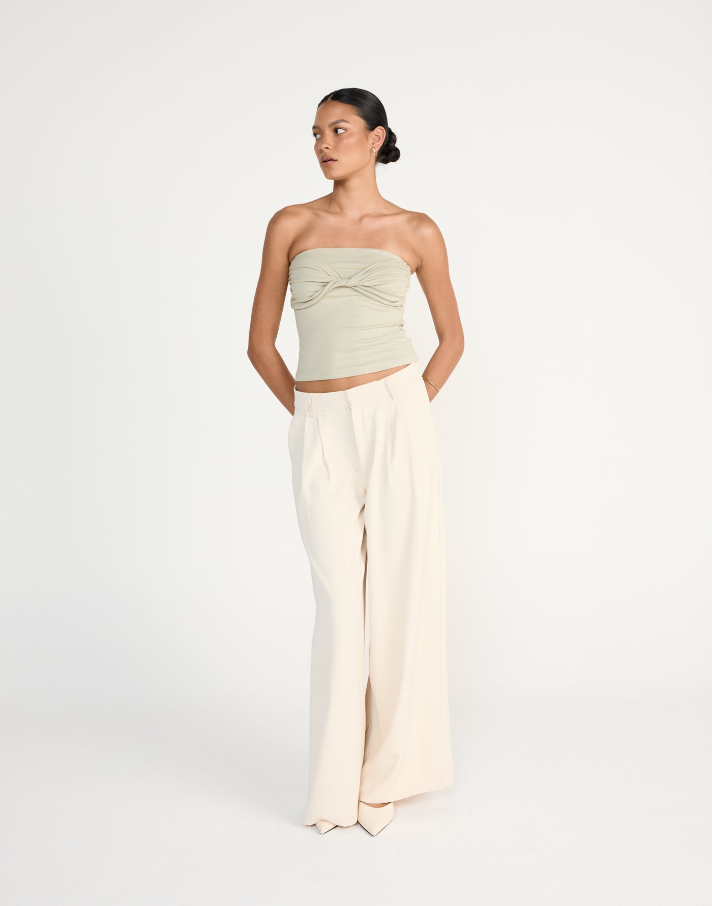 Breeze Top (Seagrass) - CHARCOAL EXCLUSIVE - Twist Front Strapless Top Jersey Fabrication - Women's Top - Charcoal Clothing