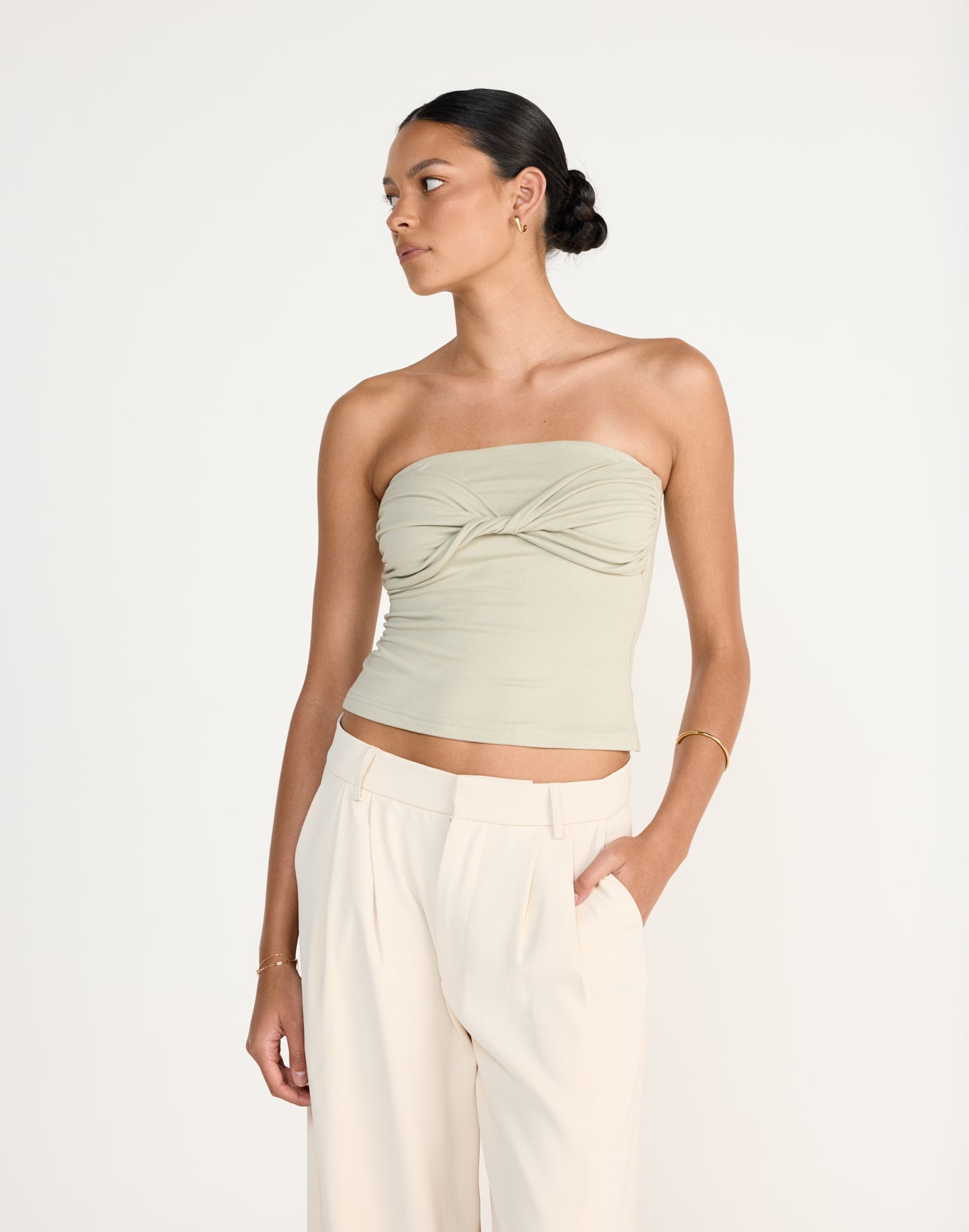 Breeze Top (Seagrass) - CHARCOAL EXCLUSIVE - Twist Front Strapless Top Jersey Fabrication - Women's Top - Charcoal Clothing