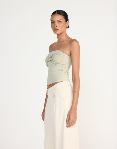 Breeze Top (Seagrass) - CHARCOAL EXCLUSIVE - Twist Front Strapless Top Jersey Fabrication - Women's Top - Charcoal Clothing
