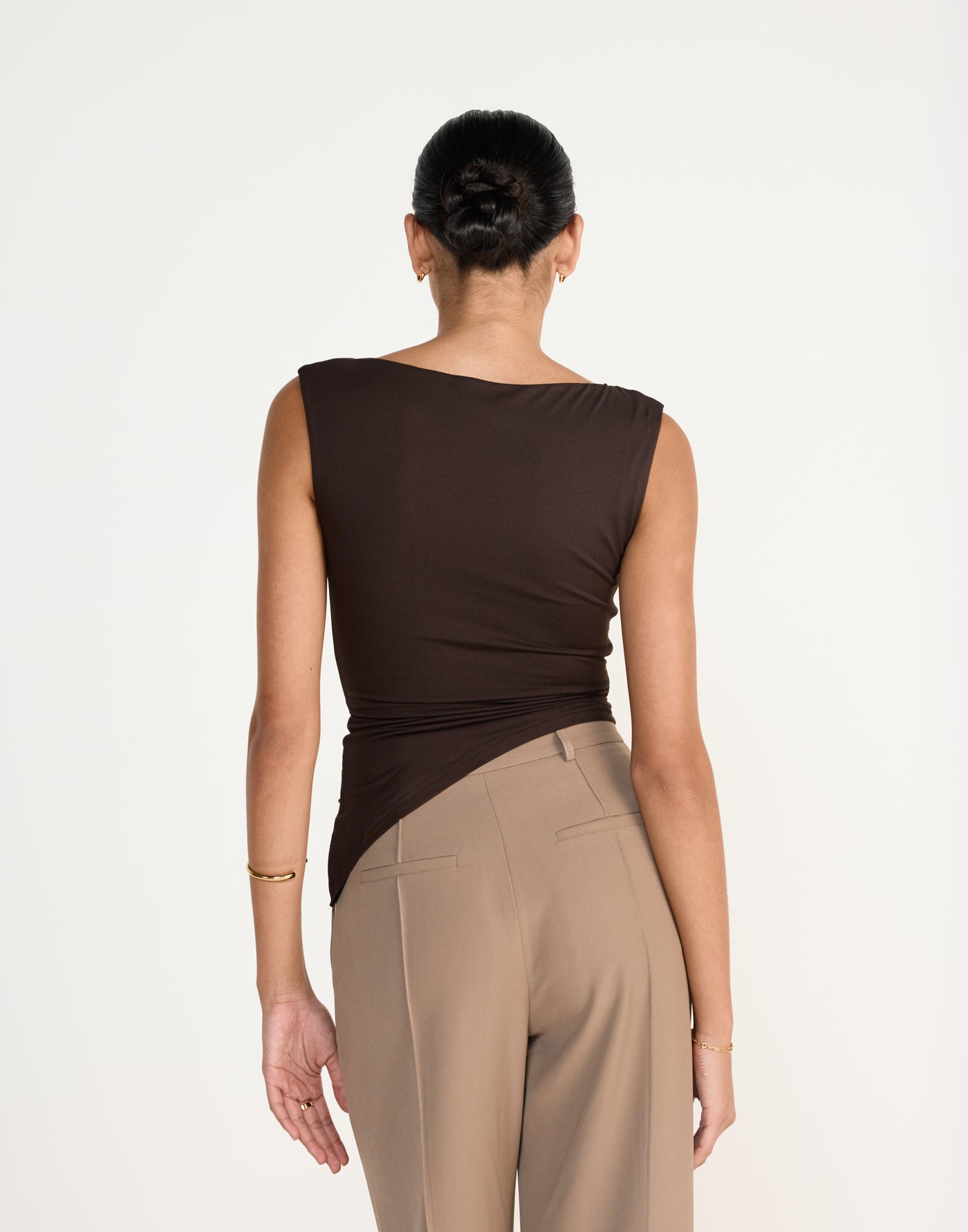 Viola Top (Chocolate) | CHARCOAL Exclusive - Low V-neck Ruched Longline Top - Women's Top - Charcoal Clothing
